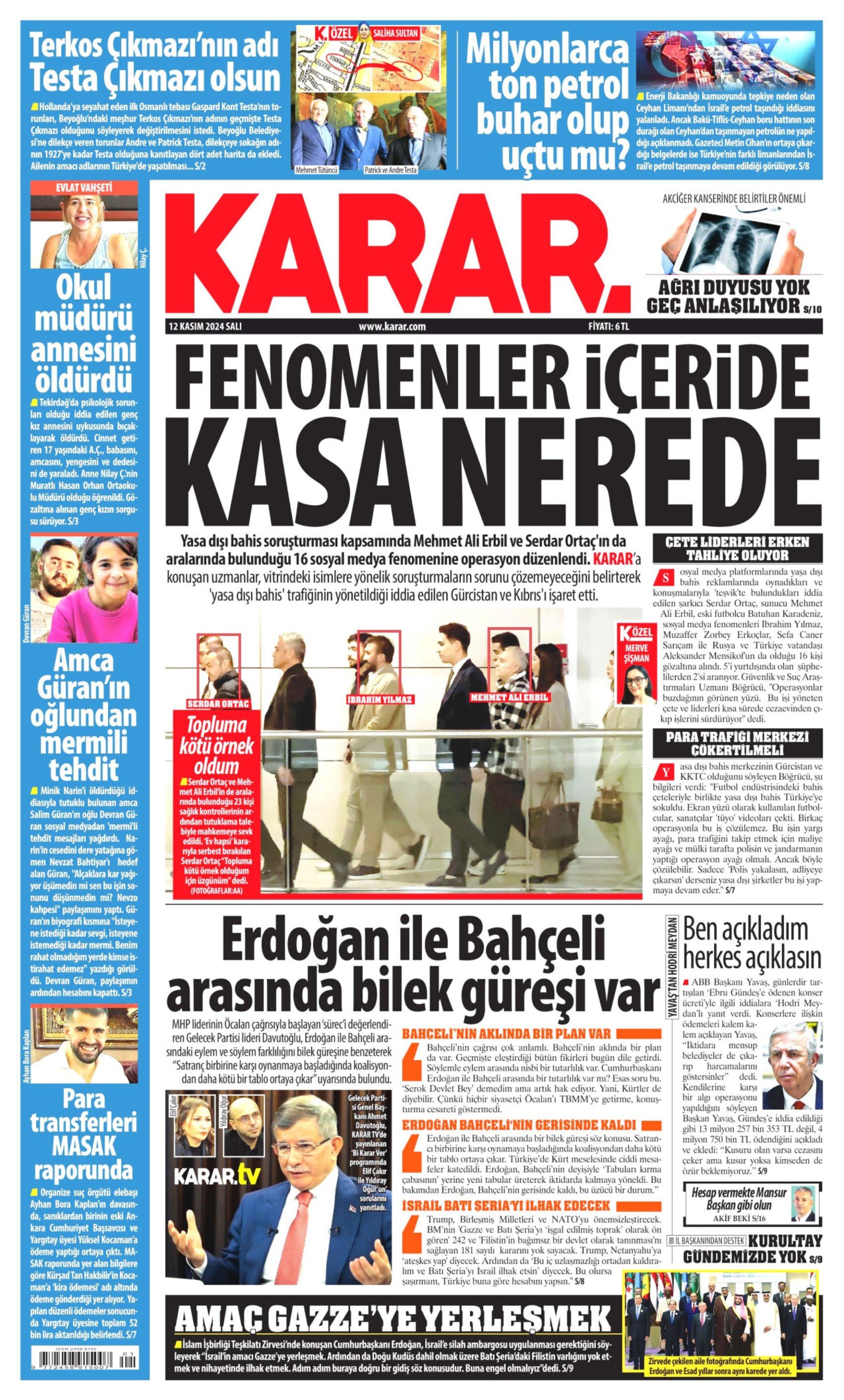 Serdar Ortaç ve Mehmet Ali Erbil'e ev hapsi verilmişti: Gazeteler, ünlülere yasa dışı bahis operasyonunu nasıl gördü? (12 Kasım 2024 gazete manşetleri)