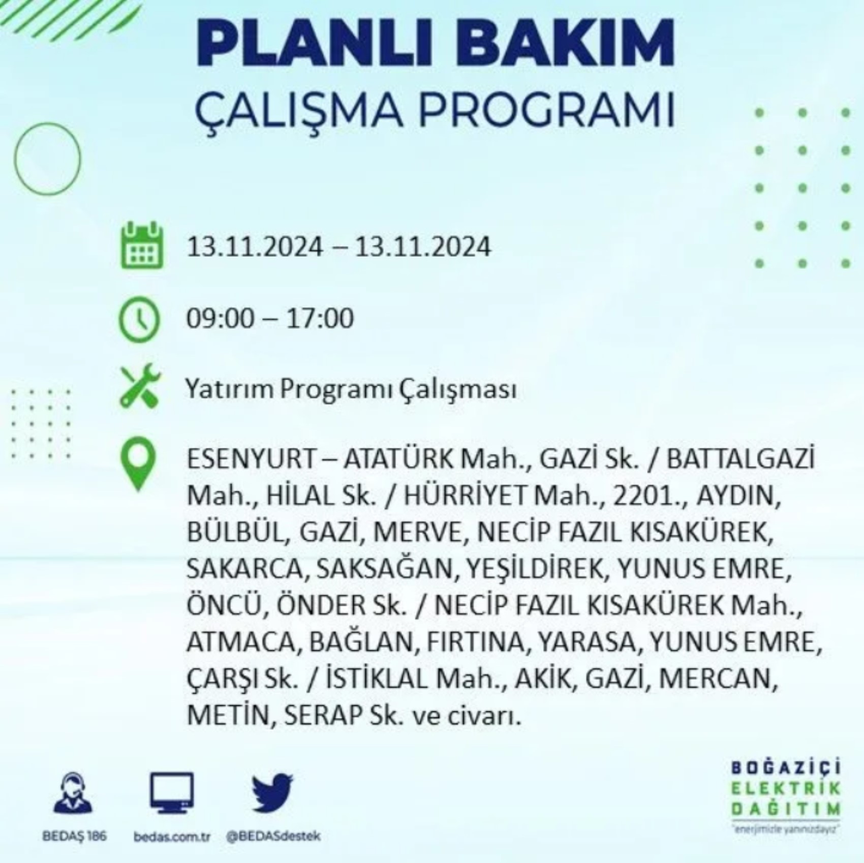 BEDAŞ açıkladı... İstanbul'da elektrik kesintisi: 13 Kasım'da hangi mahalleler etkilenecek?