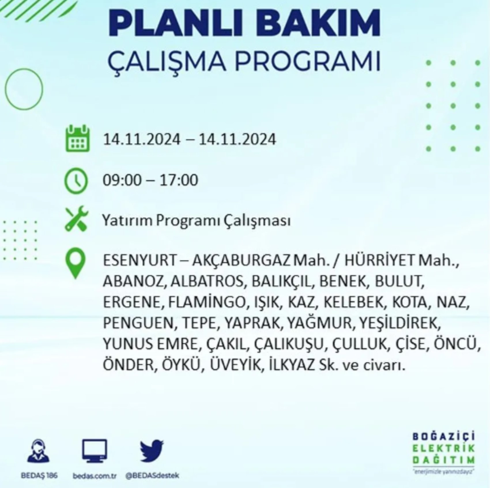 BEDAŞ açıkladı... İstanbul'da elektrik kesintisi: 14 Kasım'da hangi mahalleler etkilenecek?