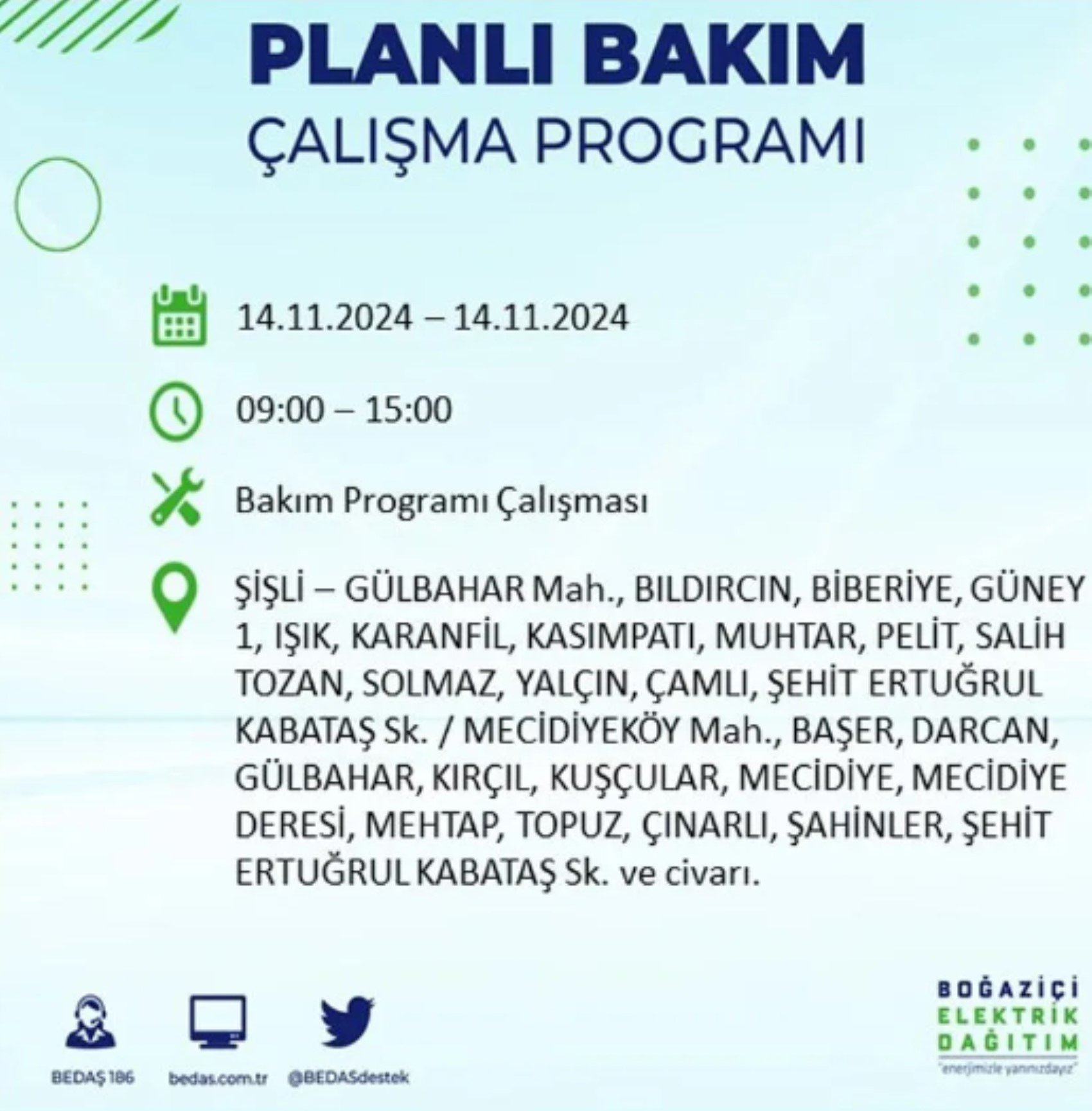 BEDAŞ açıkladı... İstanbul'da elektrik kesintisi: 14 Kasım'da hangi mahalleler etkilenecek?