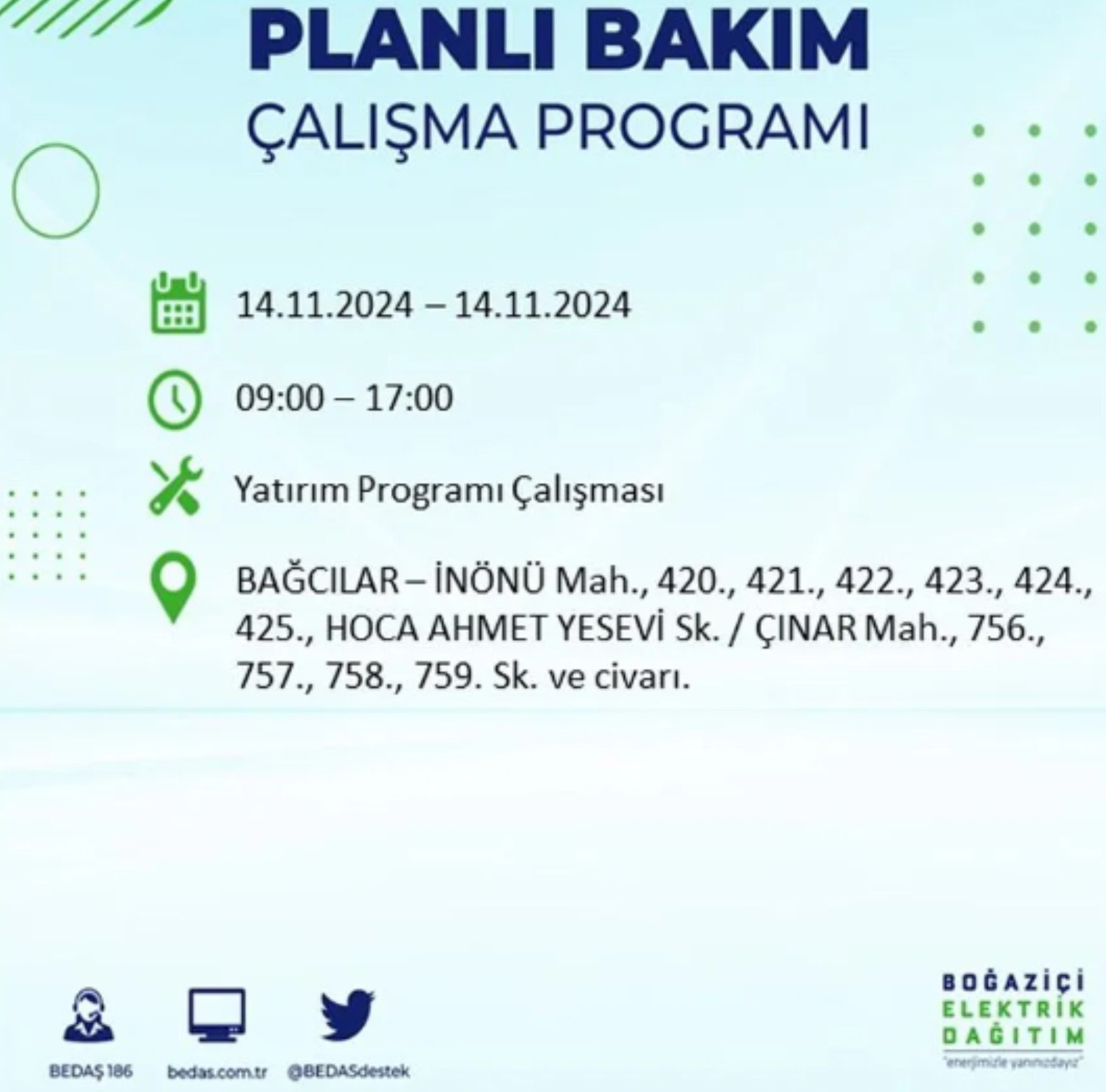 BEDAŞ açıkladı... İstanbul'da elektrik kesintisi: 14 Kasım'da hangi mahalleler etkilenecek?