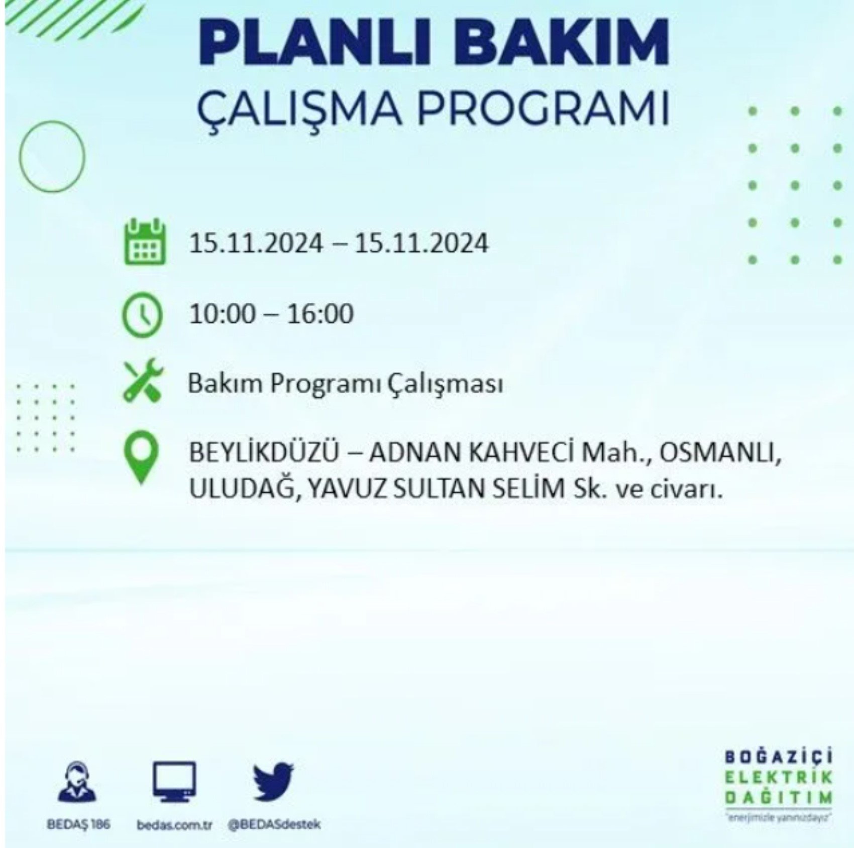 BEDAŞ açıkladı... İstanbul'da elektrik kesintisi: 15 Kasım'da hangi mahalleler etkilenecek?