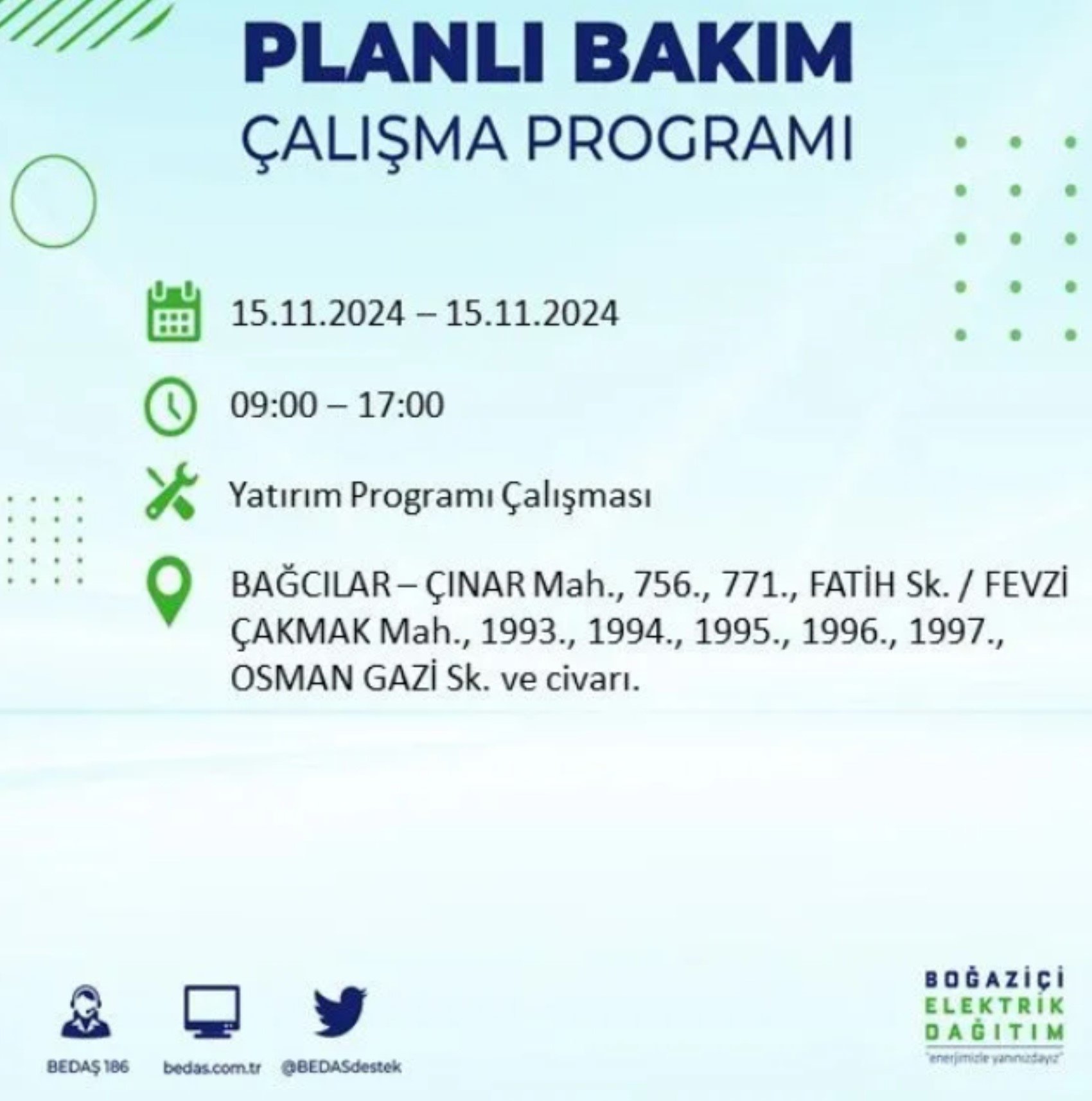 BEDAŞ açıkladı... İstanbul'da elektrik kesintisi: 15 Kasım'da hangi mahalleler etkilenecek?