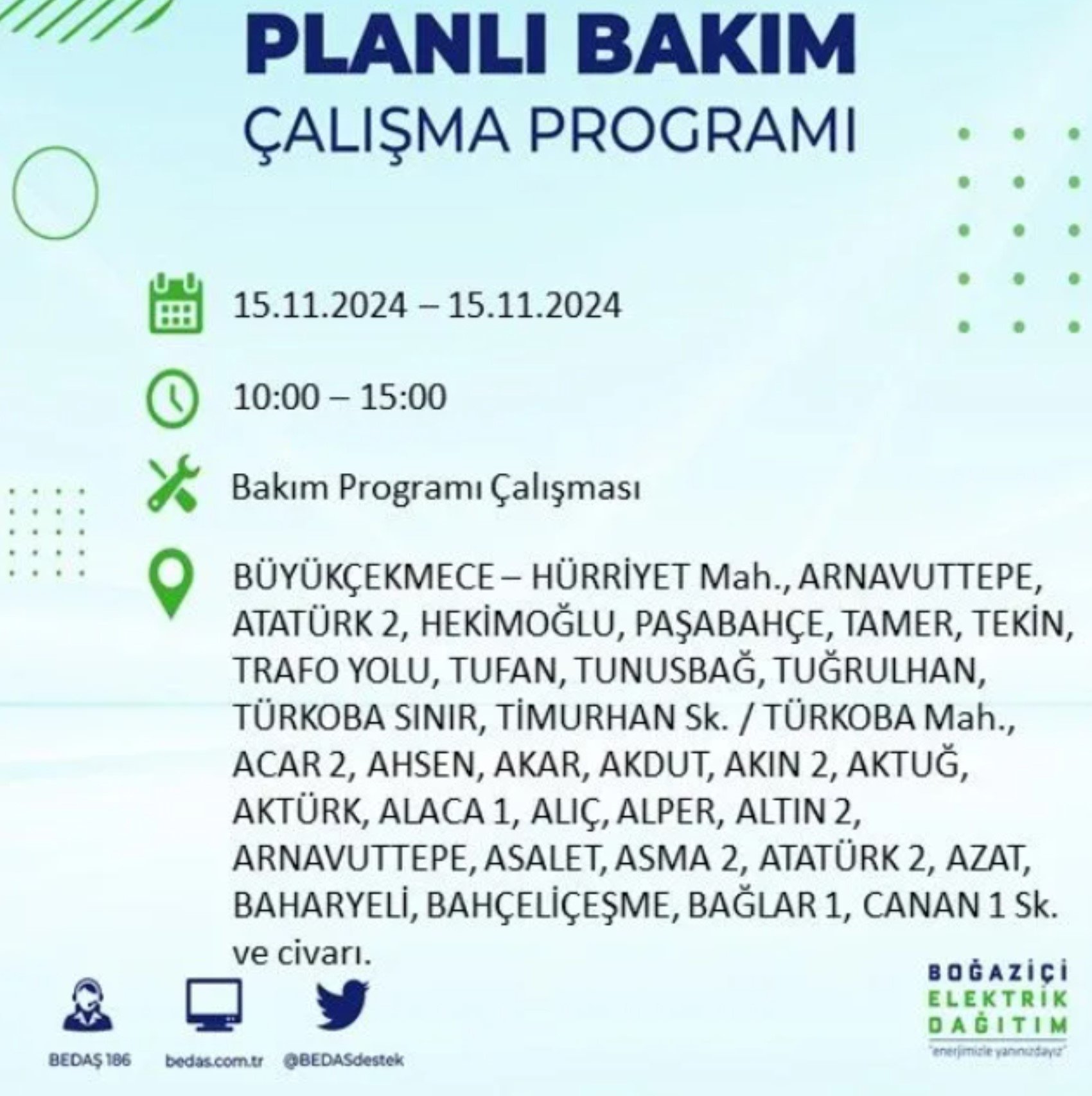 BEDAŞ açıkladı... İstanbul'da elektrik kesintisi: 15 Kasım'da hangi mahalleler etkilenecek?