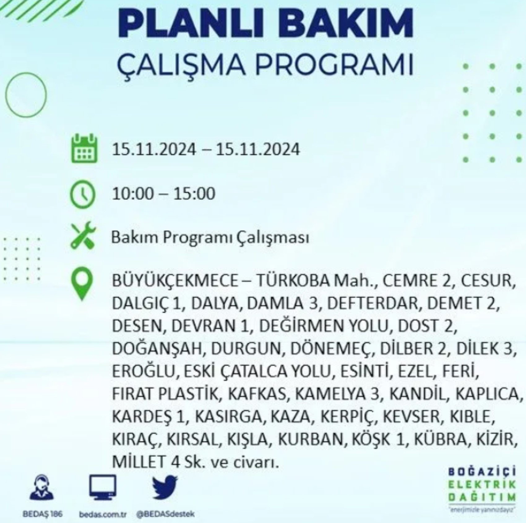 BEDAŞ açıkladı... İstanbul'da elektrik kesintisi: 15 Kasım'da hangi mahalleler etkilenecek?