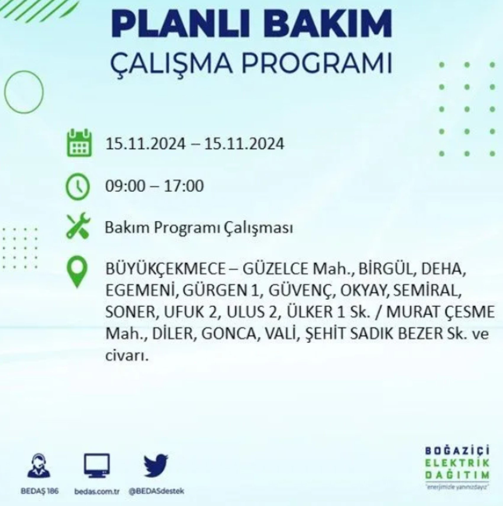 BEDAŞ açıkladı... İstanbul'da elektrik kesintisi: 15 Kasım'da hangi mahalleler etkilenecek?