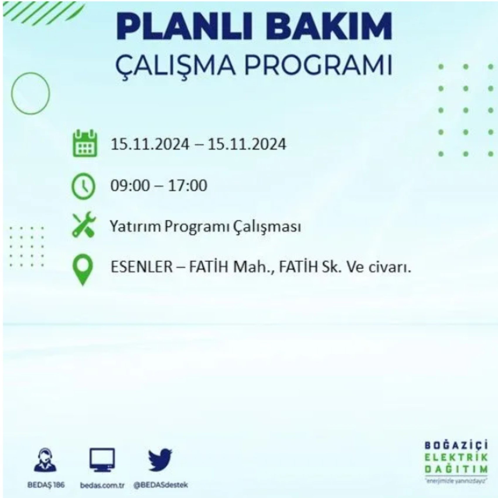 BEDAŞ açıkladı... İstanbul'da elektrik kesintisi: 15 Kasım'da hangi mahalleler etkilenecek?