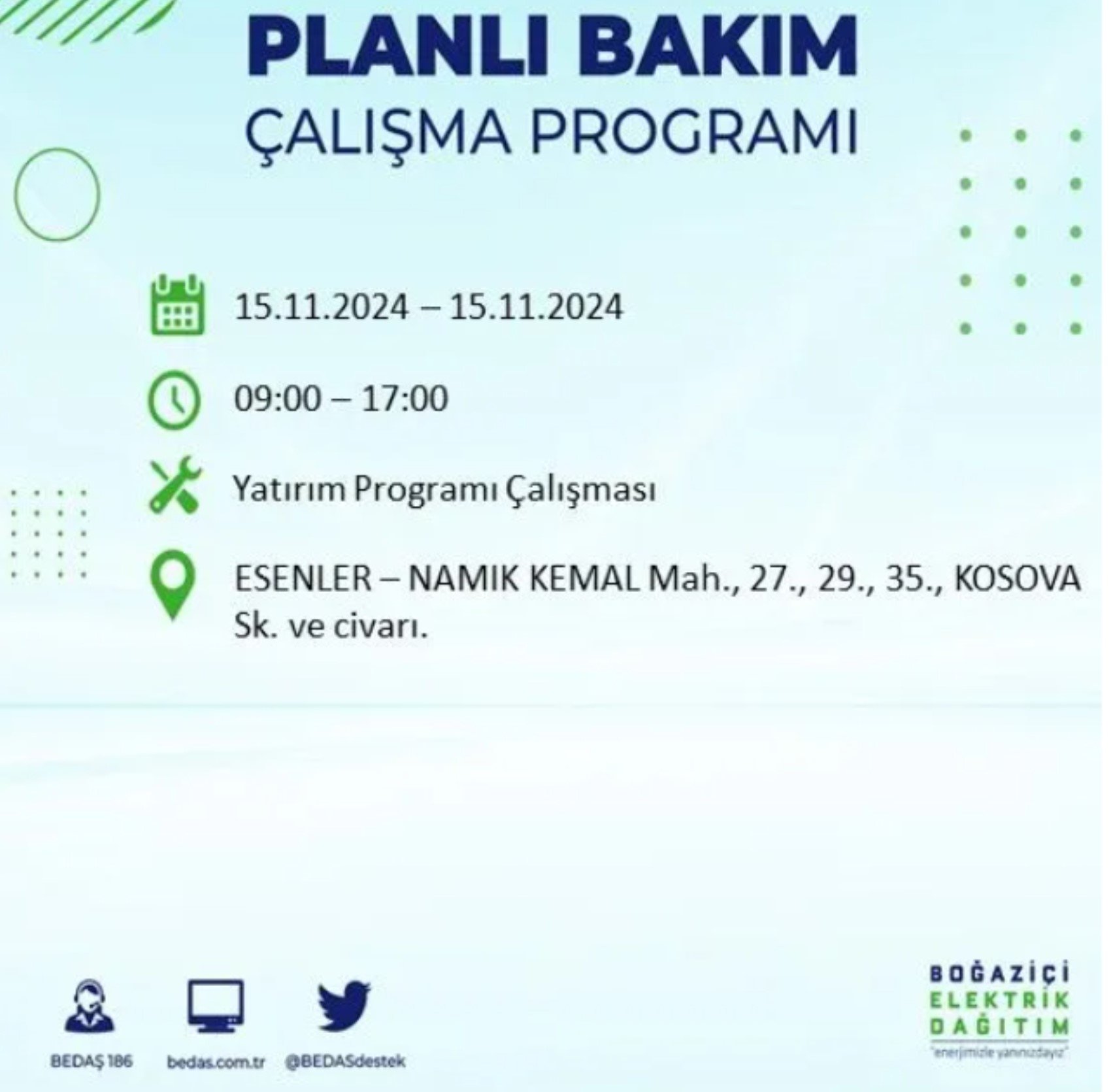 BEDAŞ açıkladı... İstanbul'da elektrik kesintisi: 15 Kasım'da hangi mahalleler etkilenecek?