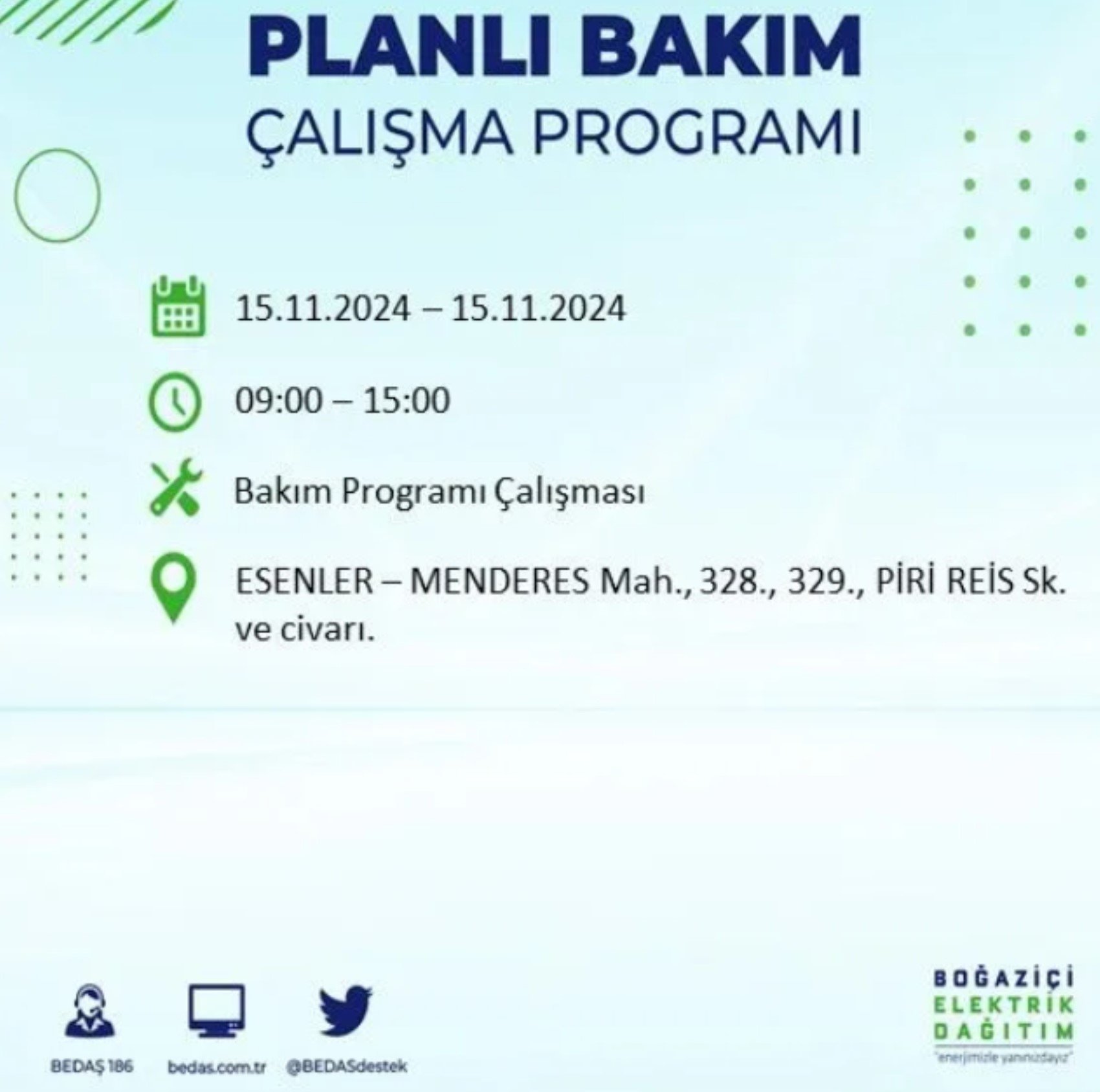 BEDAŞ açıkladı... İstanbul'da elektrik kesintisi: 15 Kasım'da hangi mahalleler etkilenecek?