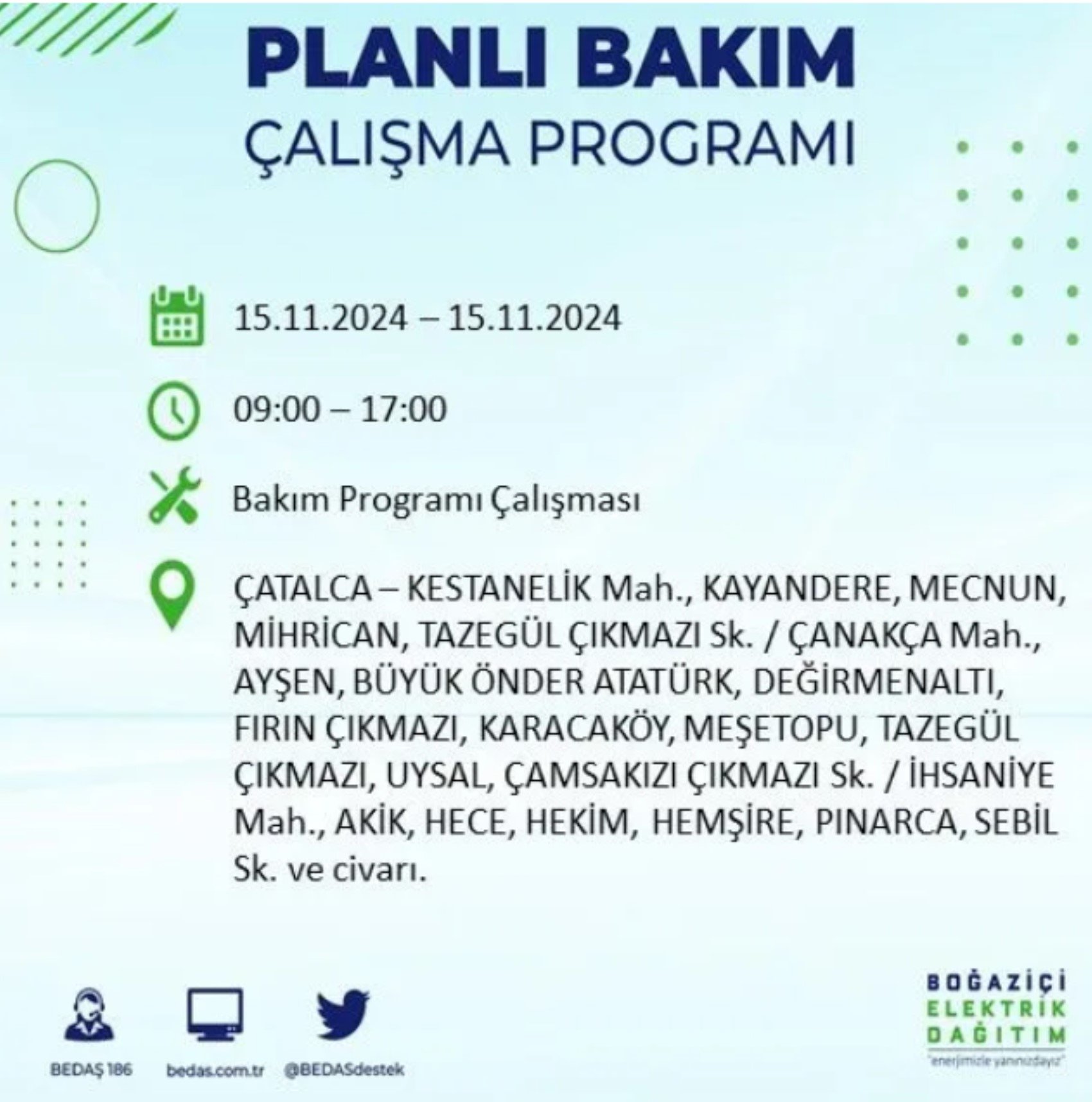 BEDAŞ açıkladı... İstanbul'da elektrik kesintisi: 15 Kasım'da hangi mahalleler etkilenecek?