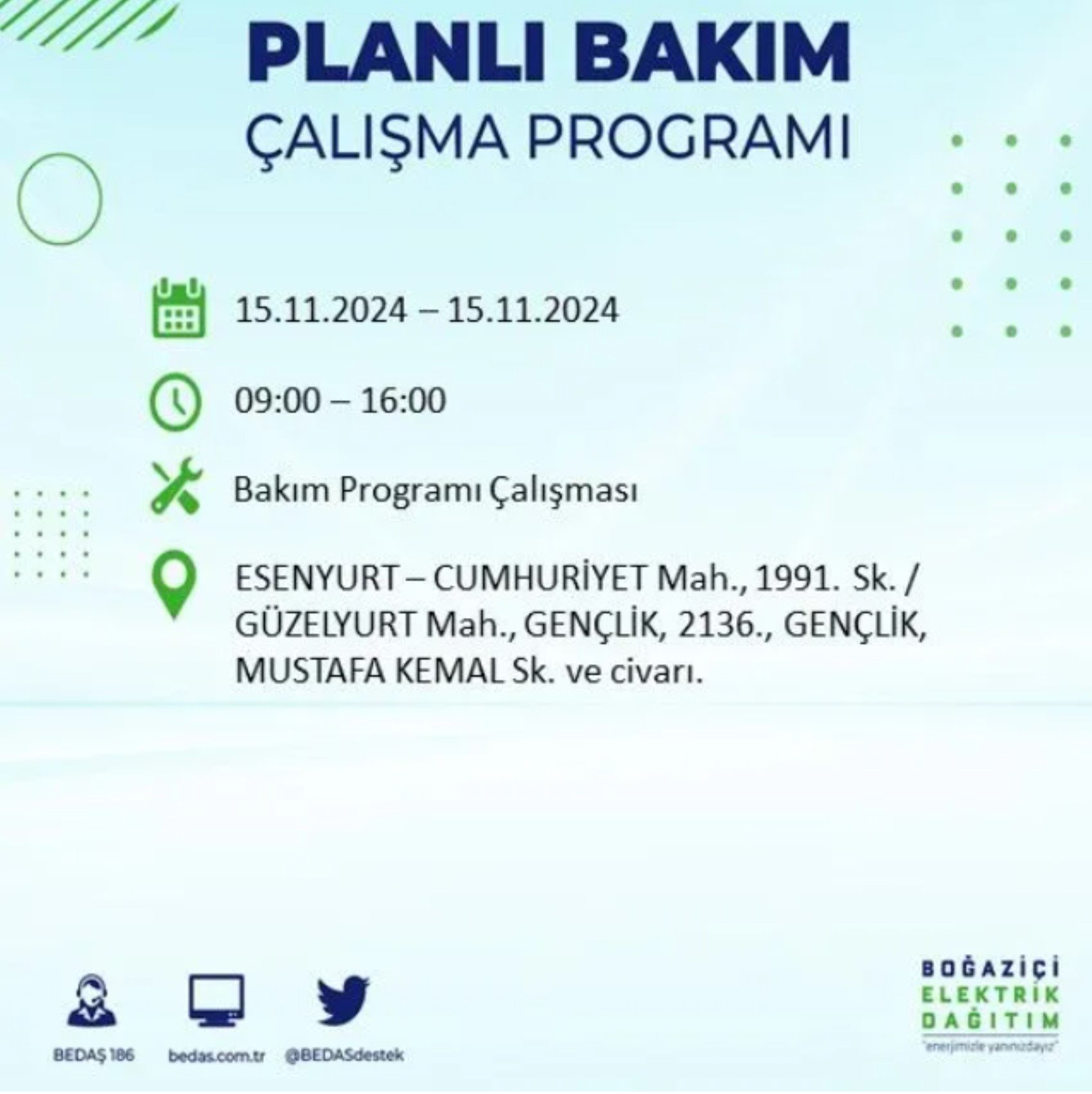 BEDAŞ açıkladı... İstanbul'da elektrik kesintisi: 15 Kasım'da hangi mahalleler etkilenecek?