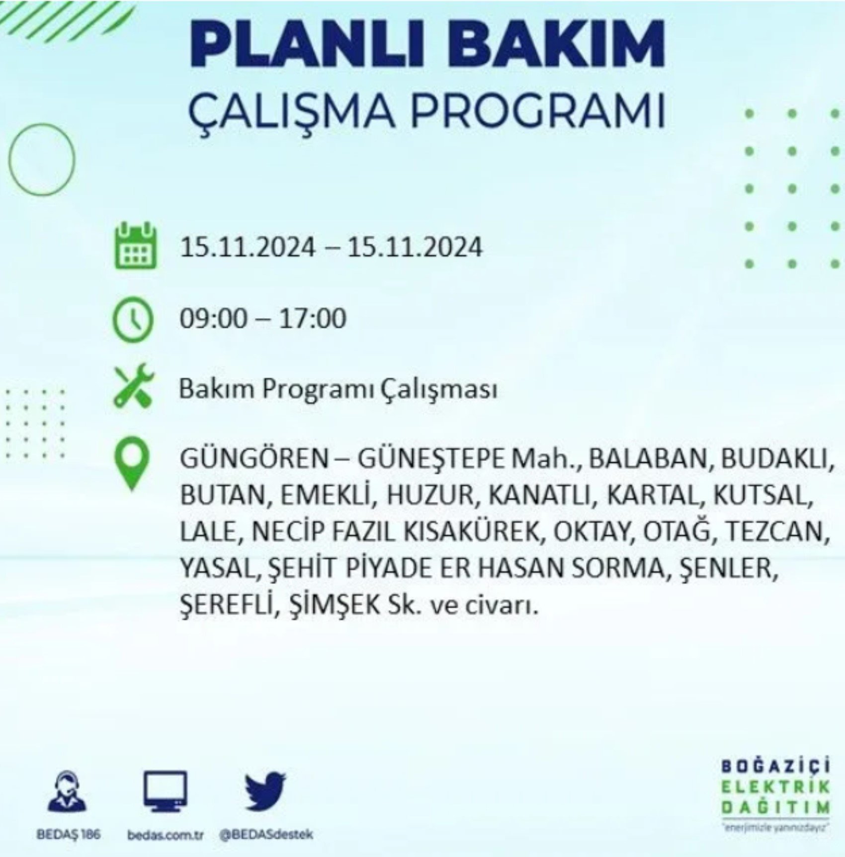 BEDAŞ açıkladı... İstanbul'da elektrik kesintisi: 15 Kasım'da hangi mahalleler etkilenecek?