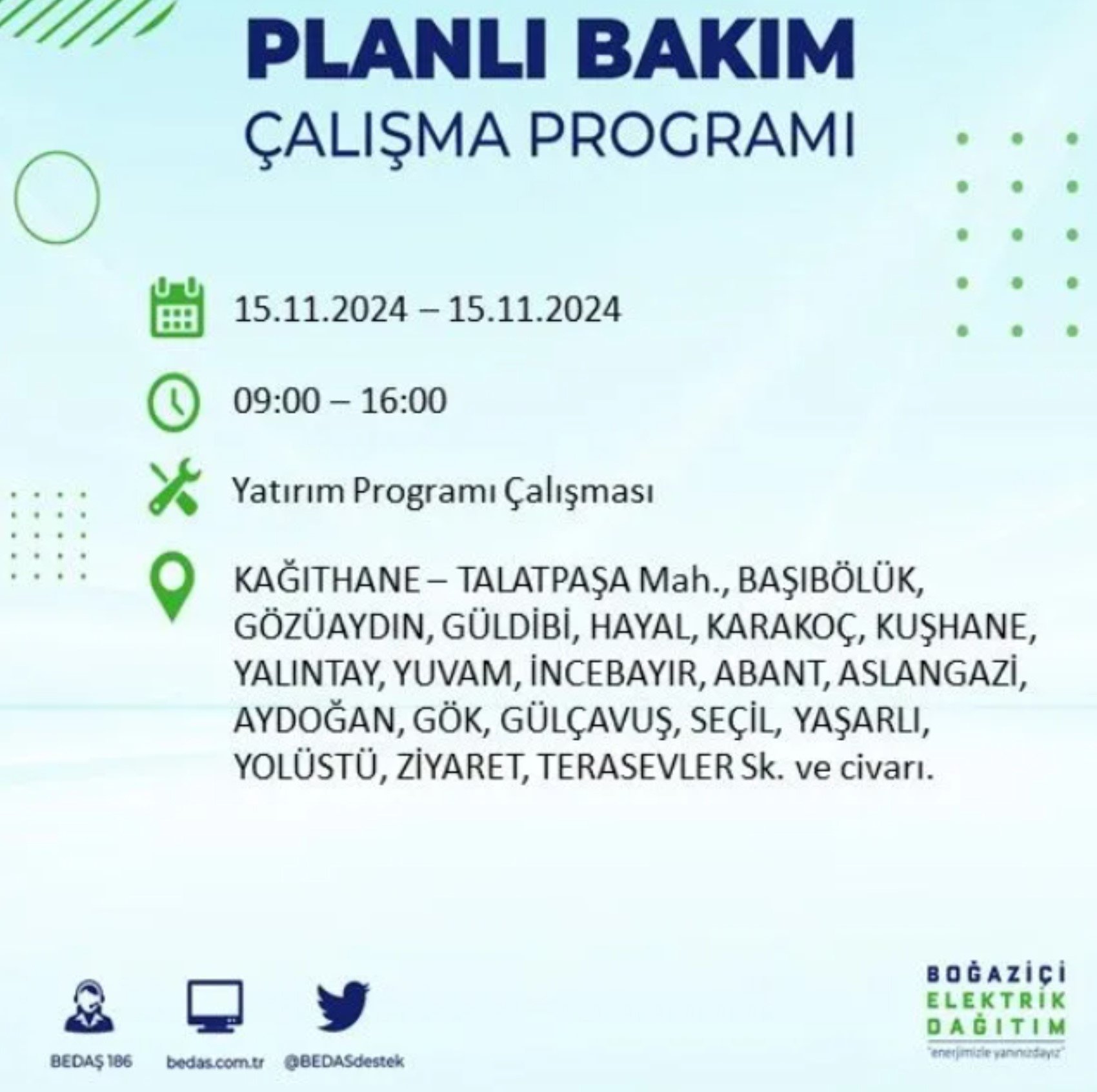 BEDAŞ açıkladı... İstanbul'da elektrik kesintisi: 15 Kasım'da hangi mahalleler etkilenecek?