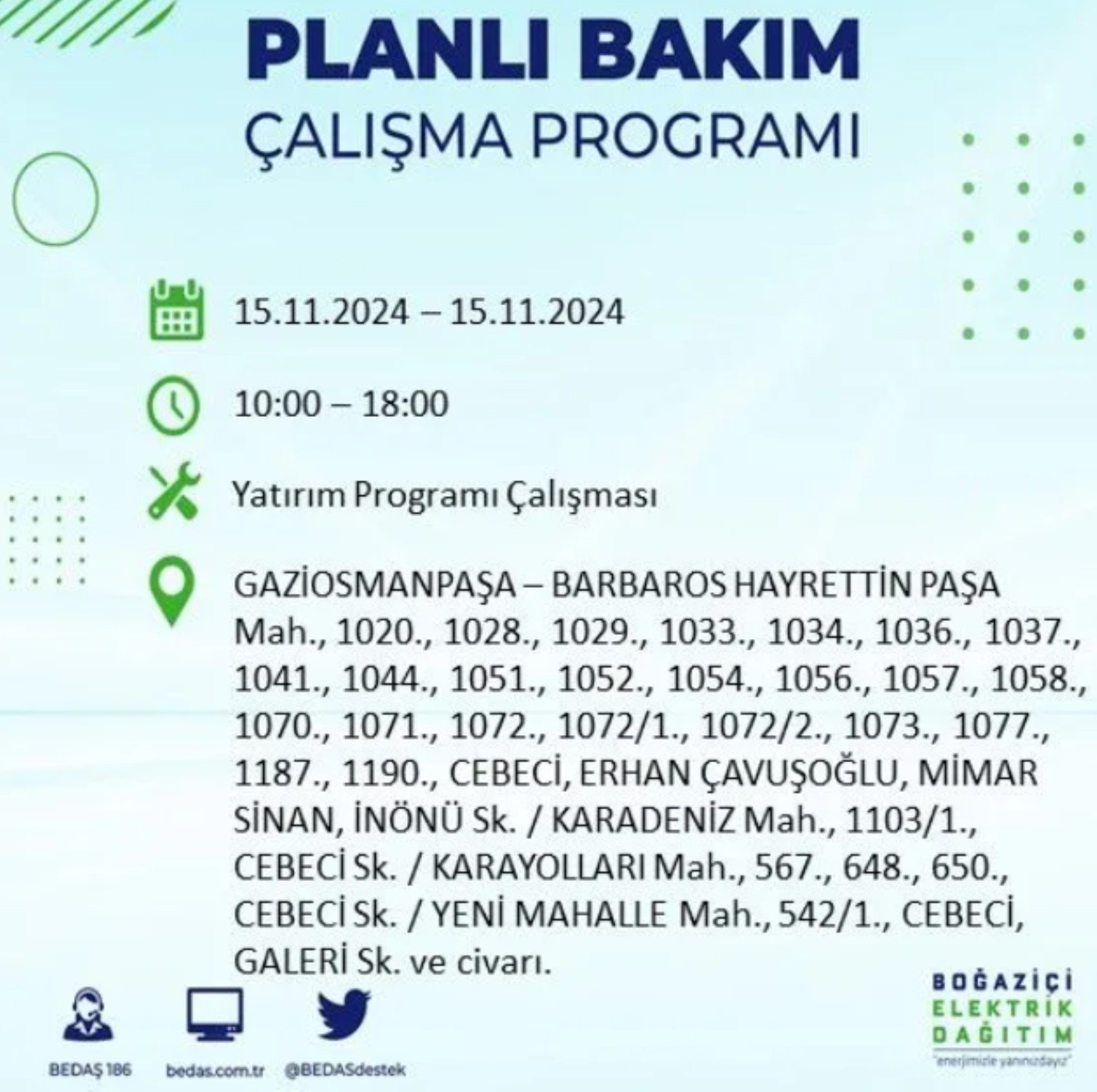 BEDAŞ açıkladı... İstanbul'da elektrik kesintisi: 15 Kasım'da hangi mahalleler etkilenecek?