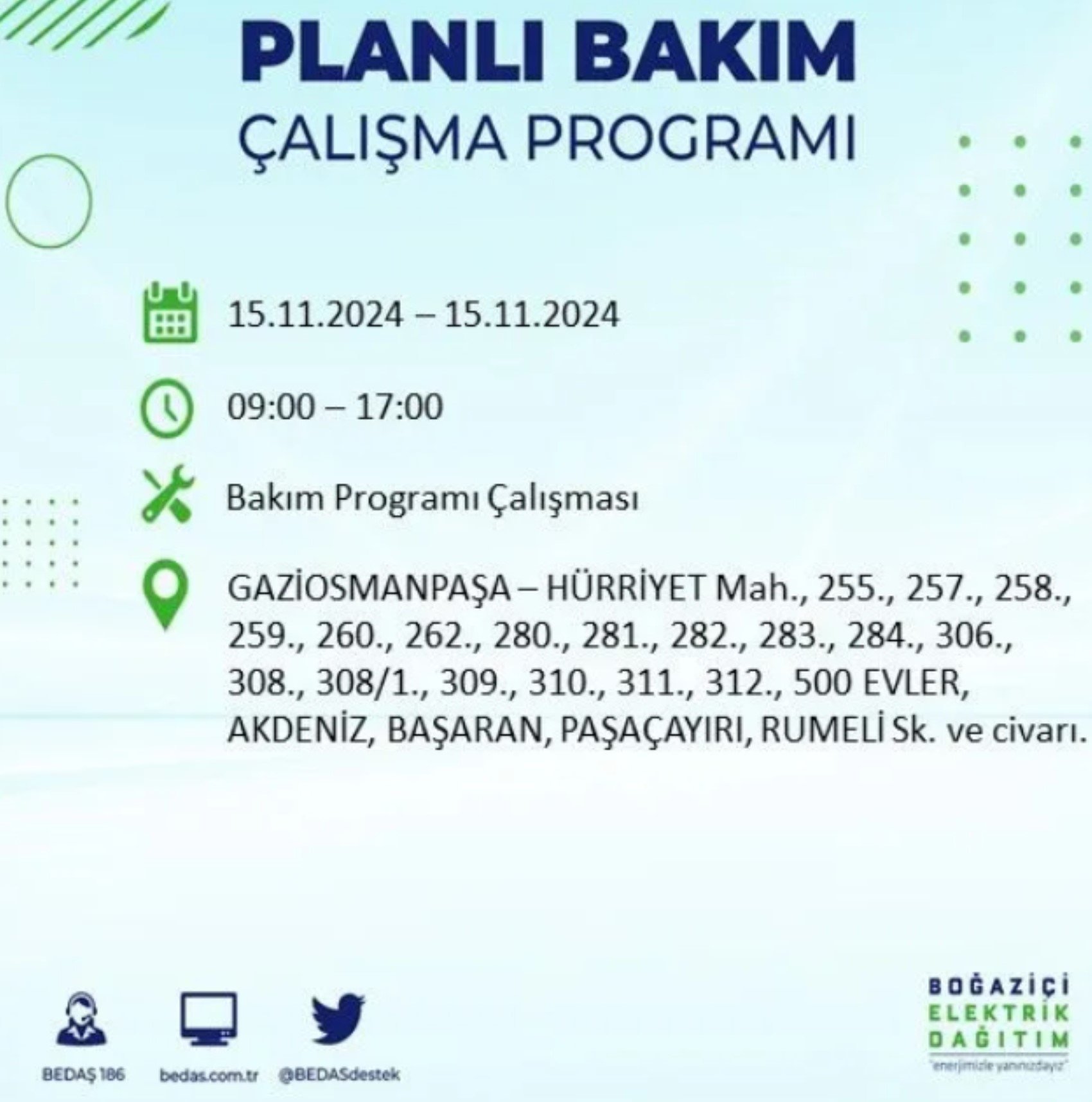 BEDAŞ açıkladı... İstanbul'da elektrik kesintisi: 15 Kasım'da hangi mahalleler etkilenecek?