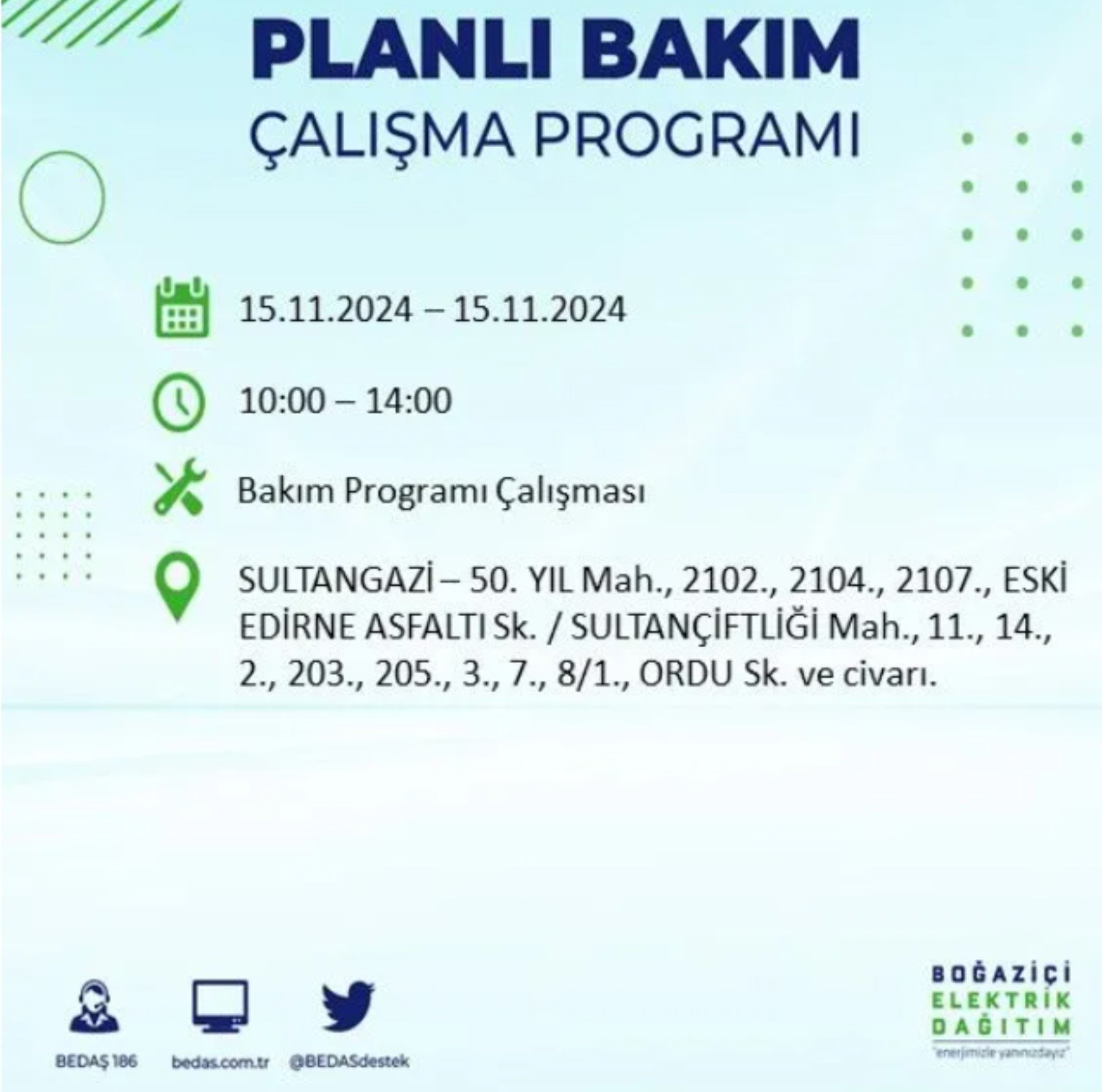 BEDAŞ açıkladı... İstanbul'da elektrik kesintisi: 15 Kasım'da hangi mahalleler etkilenecek?