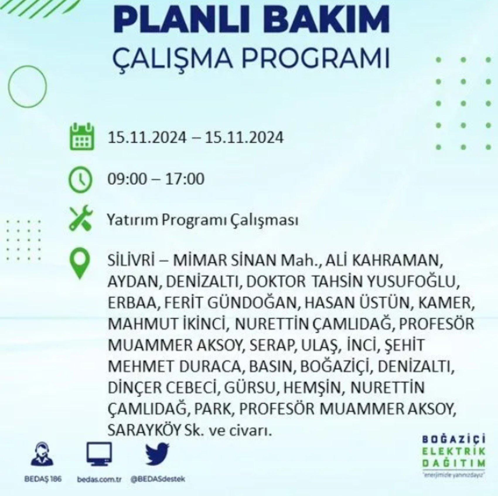 BEDAŞ açıkladı... İstanbul'da elektrik kesintisi: 15 Kasım'da hangi mahalleler etkilenecek?