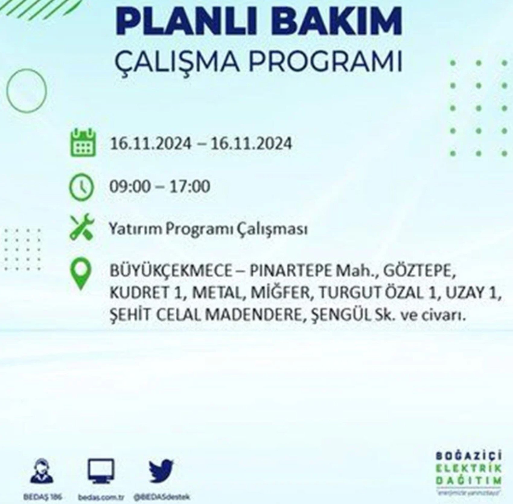 BEDAŞ açıkladı... İstanbul'da elektrik kesintisi: 16 Kasım'da hangi mahalleler etkilenecek?