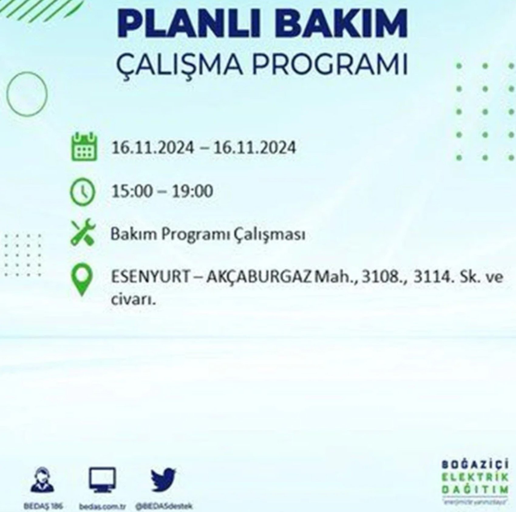 BEDAŞ açıkladı... İstanbul'da elektrik kesintisi: 16 Kasım'da hangi mahalleler etkilenecek?