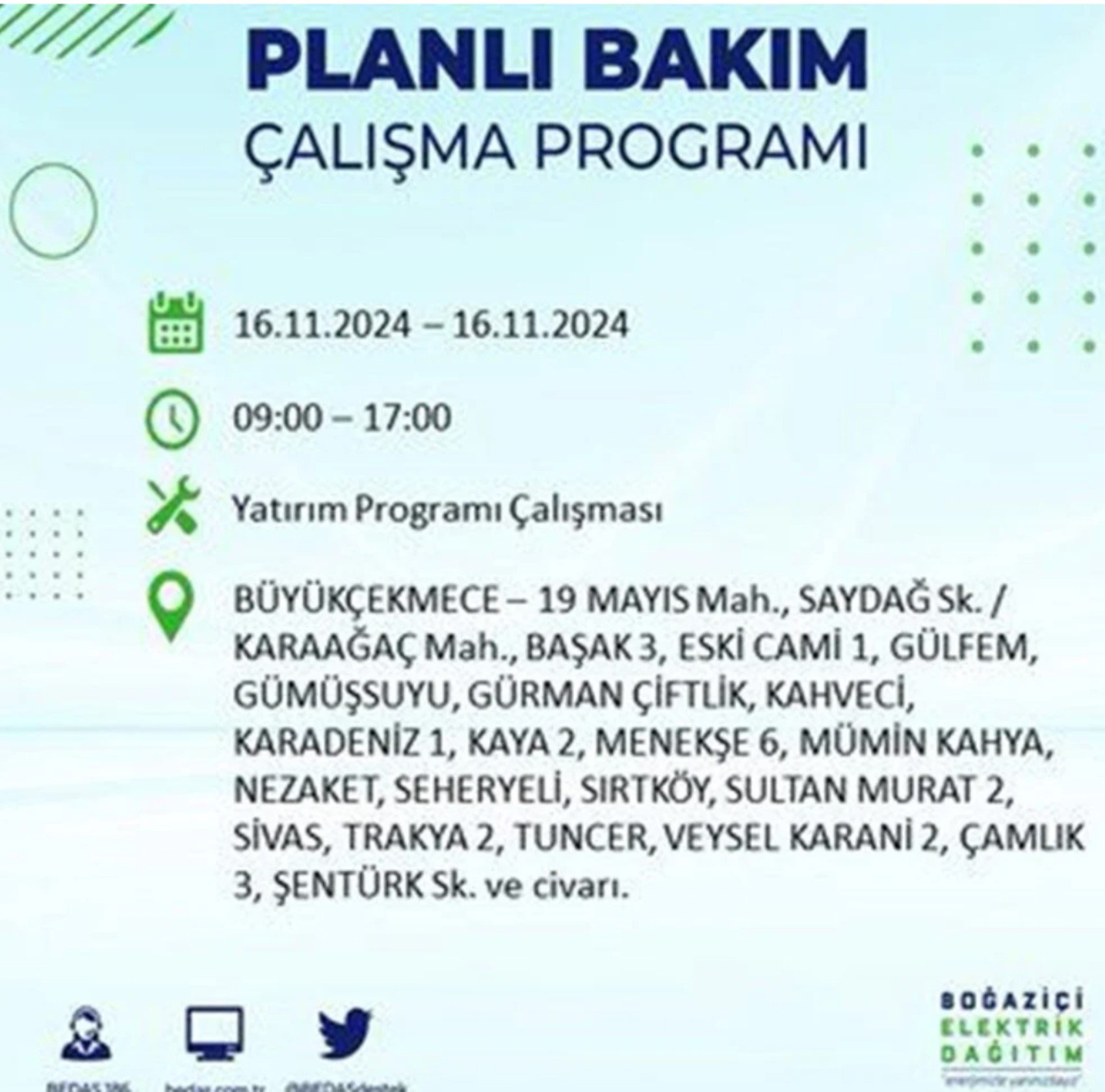 BEDAŞ açıkladı... İstanbul'da elektrik kesintisi: 16 Kasım'da hangi mahalleler etkilenecek?