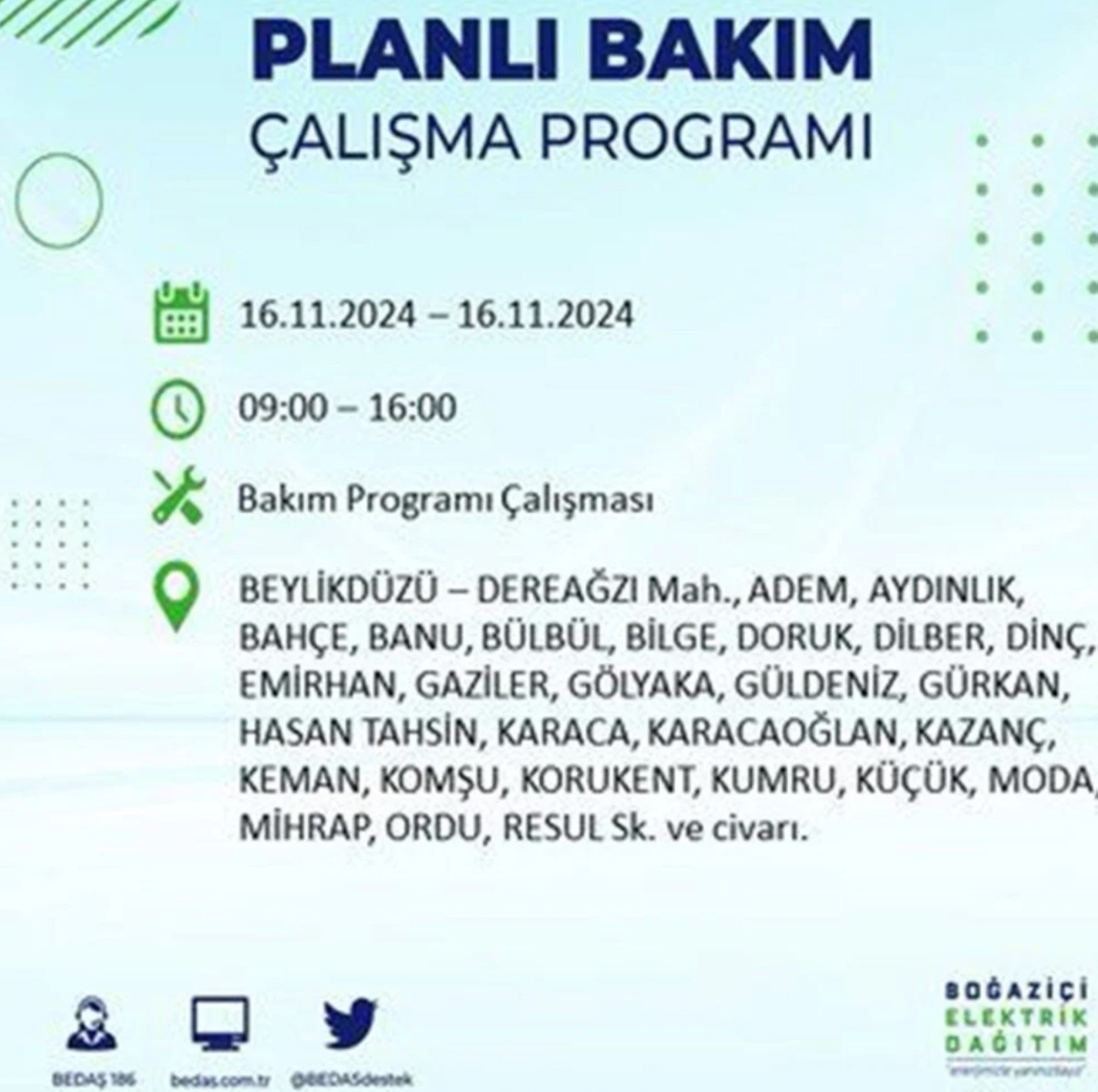 BEDAŞ açıkladı... İstanbul'da elektrik kesintisi: 16 Kasım'da hangi mahalleler etkilenecek?