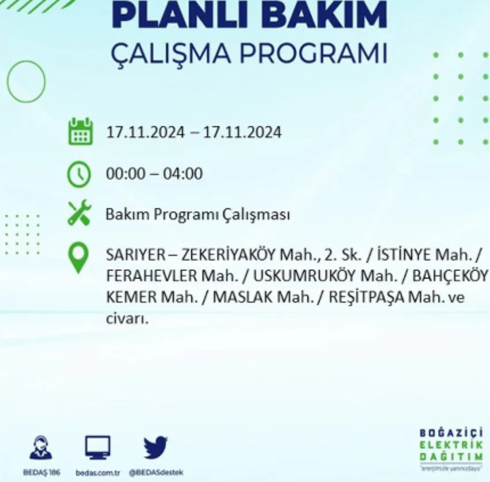 BEDAŞ açıkladı... İstanbul'da elektrik kesintisi: 17 Kasım'da hangi mahalleler etkilenecek?