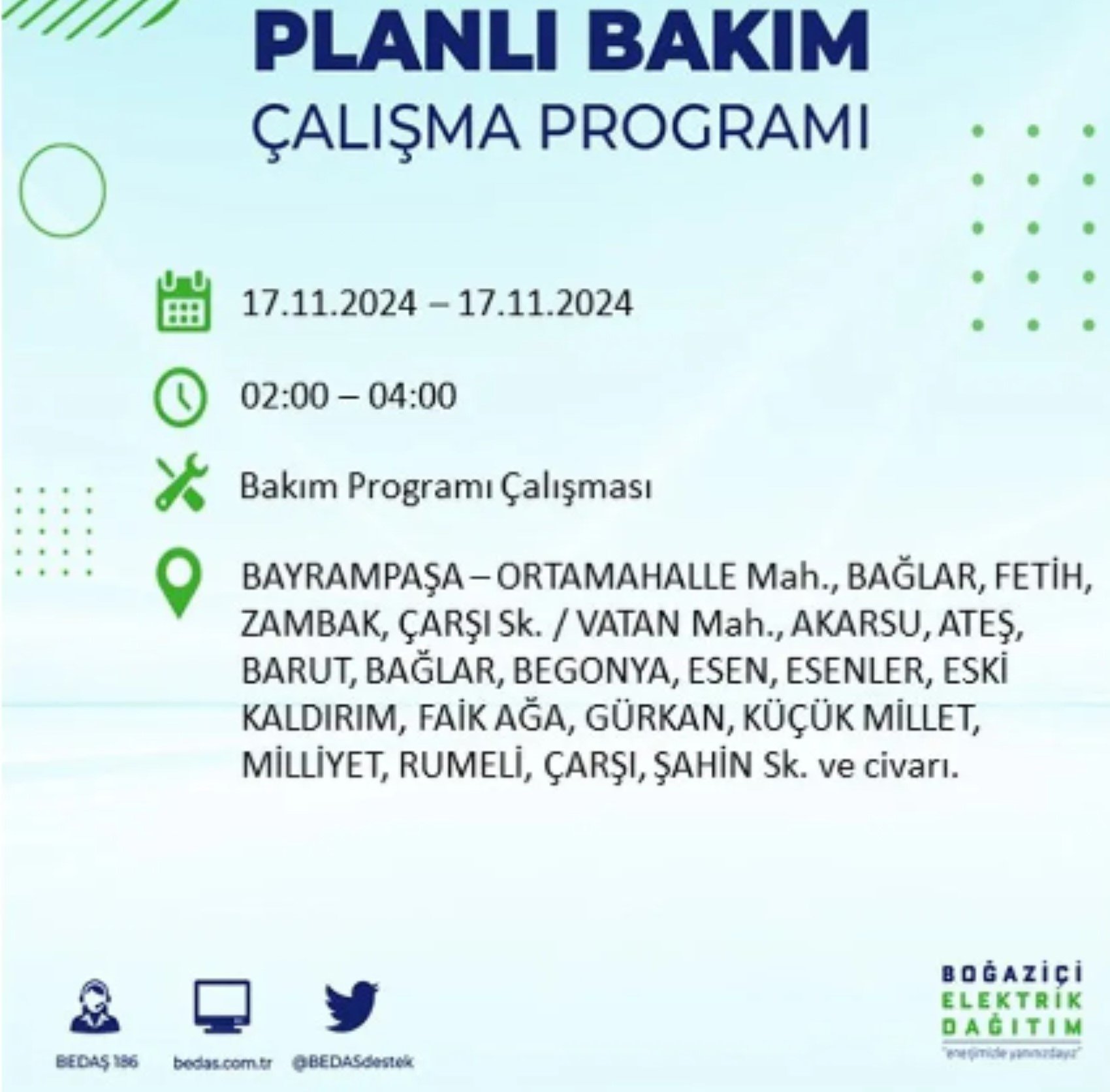 BEDAŞ açıkladı... İstanbul'da elektrik kesintisi: 17 Kasım'da hangi mahalleler etkilenecek?