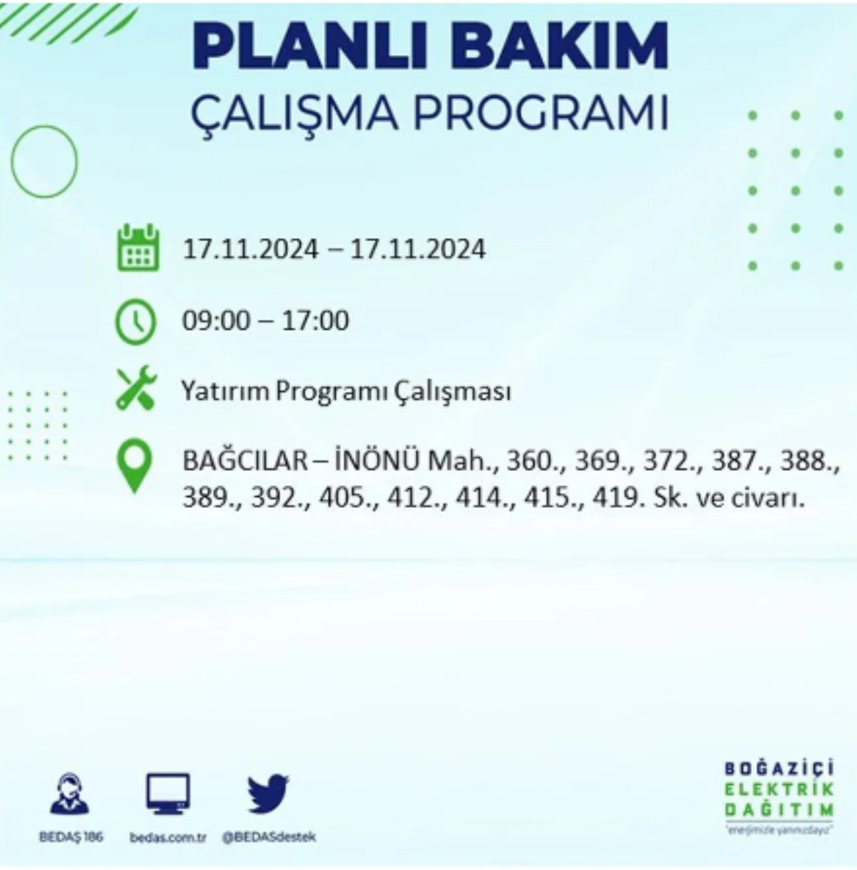 BEDAŞ açıkladı... İstanbul'da elektrik kesintisi: 17 Kasım'da hangi mahalleler etkilenecek?