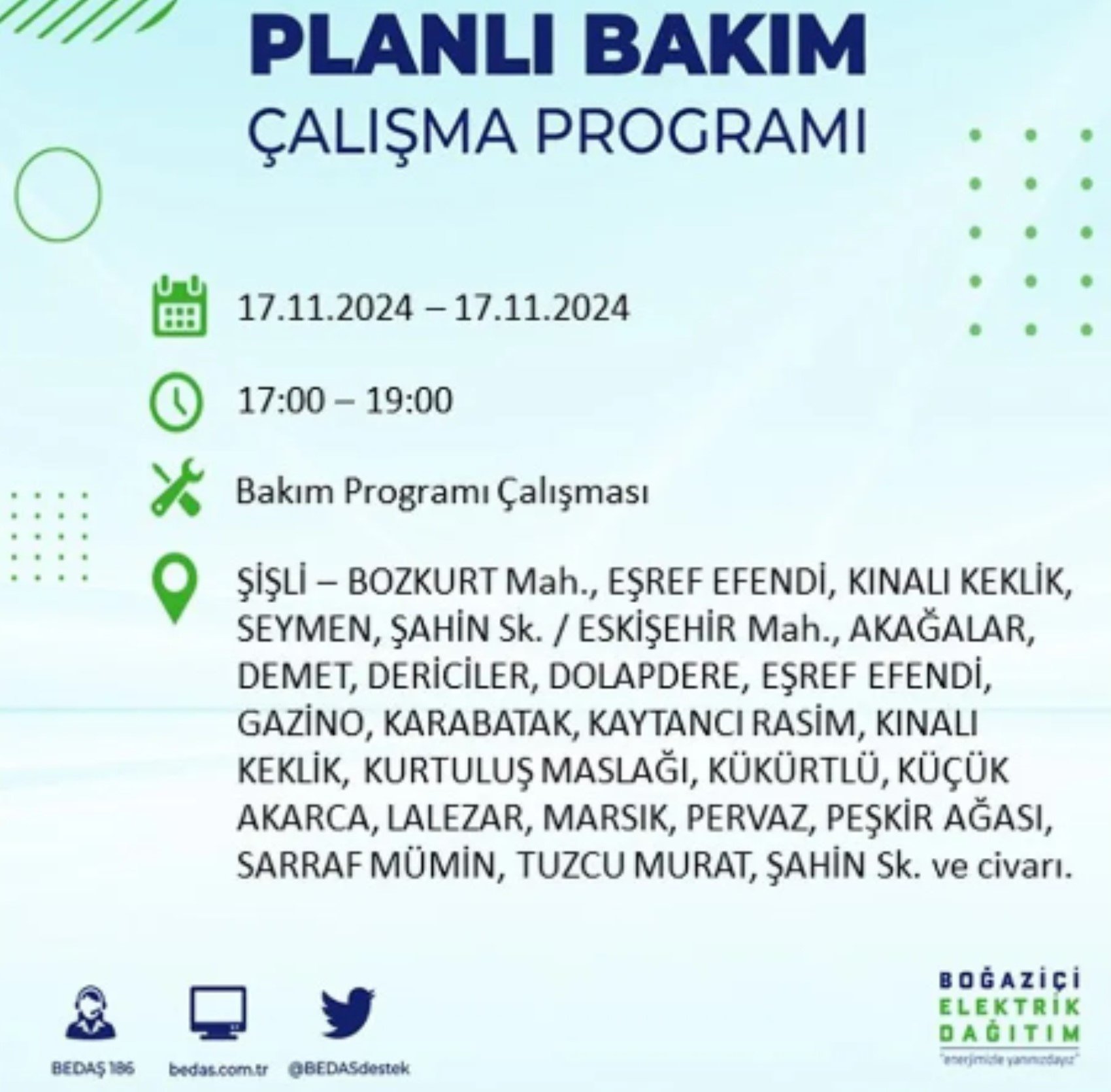 BEDAŞ açıkladı... İstanbul'da elektrik kesintisi: 17 Kasım'da hangi mahalleler etkilenecek?