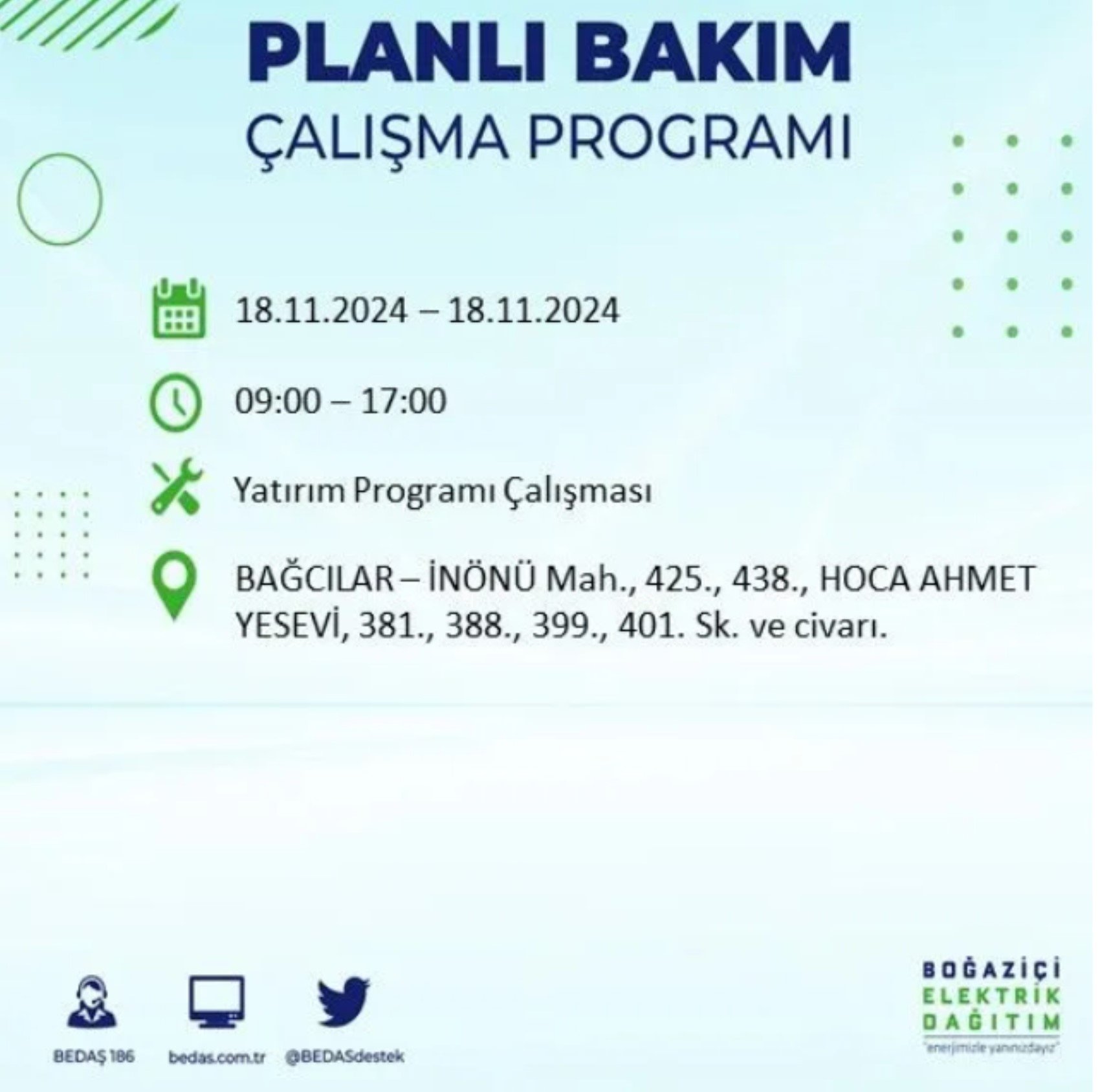 BEDAŞ açıkladı... İstanbul'da elektrik kesintisi: 18 Kasım'da hangi mahalleler etkilenecek?