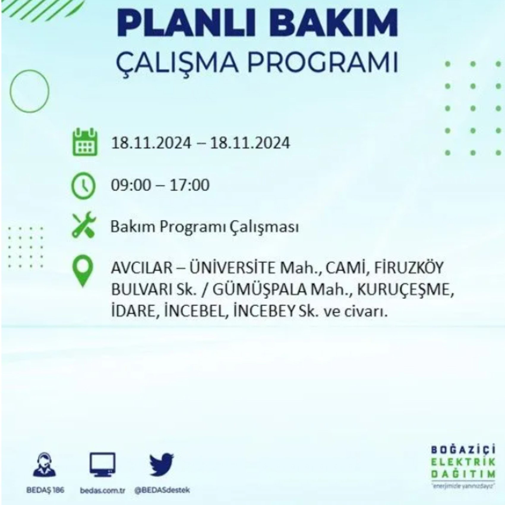 BEDAŞ açıkladı... İstanbul'da elektrik kesintisi: 18 Kasım'da hangi mahalleler etkilenecek?