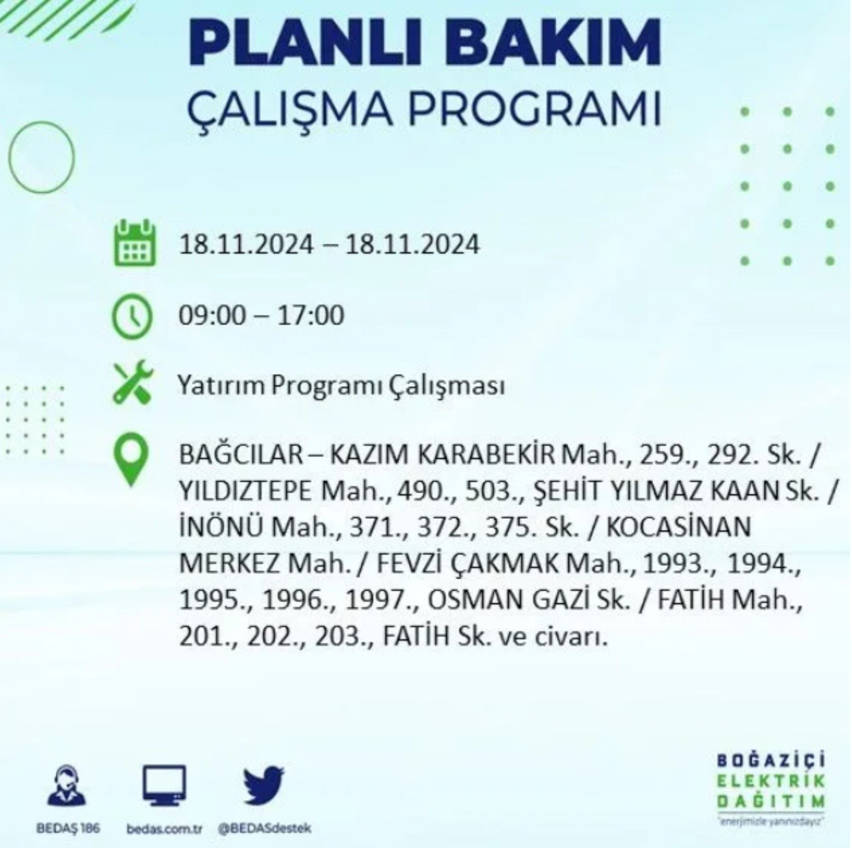 BEDAŞ açıkladı... İstanbul'da elektrik kesintisi: 18 Kasım'da hangi mahalleler etkilenecek?