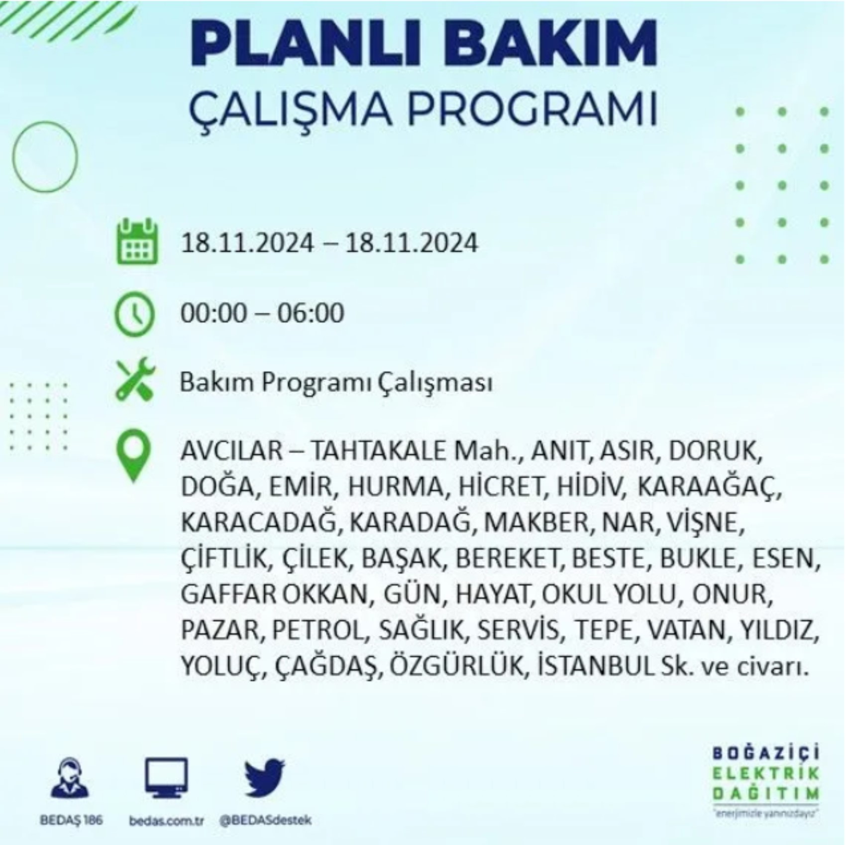 BEDAŞ açıkladı... İstanbul'da elektrik kesintisi: 18 Kasım'da hangi mahalleler etkilenecek?