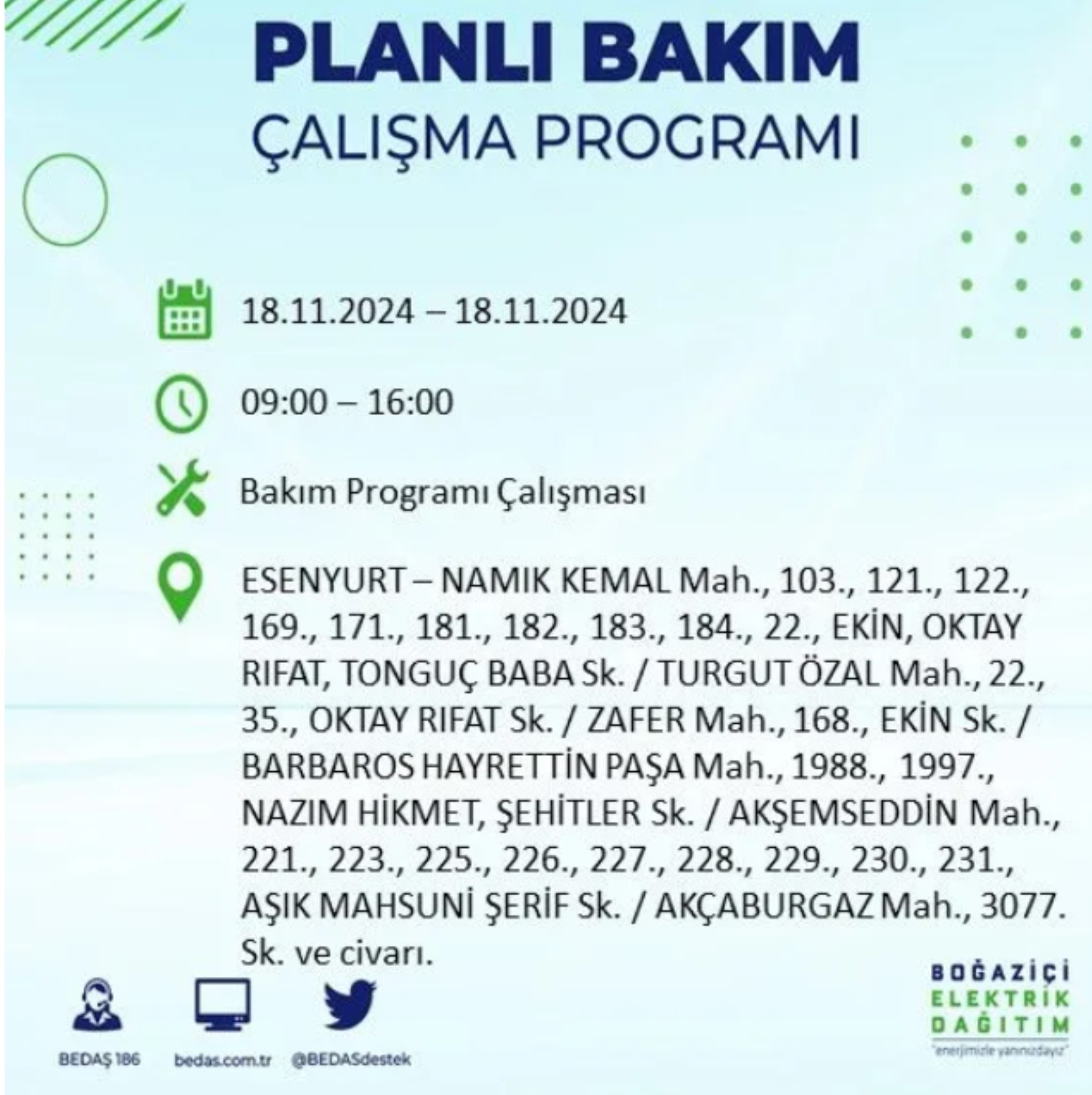 BEDAŞ açıkladı... İstanbul'da elektrik kesintisi: 18 Kasım'da hangi mahalleler etkilenecek?