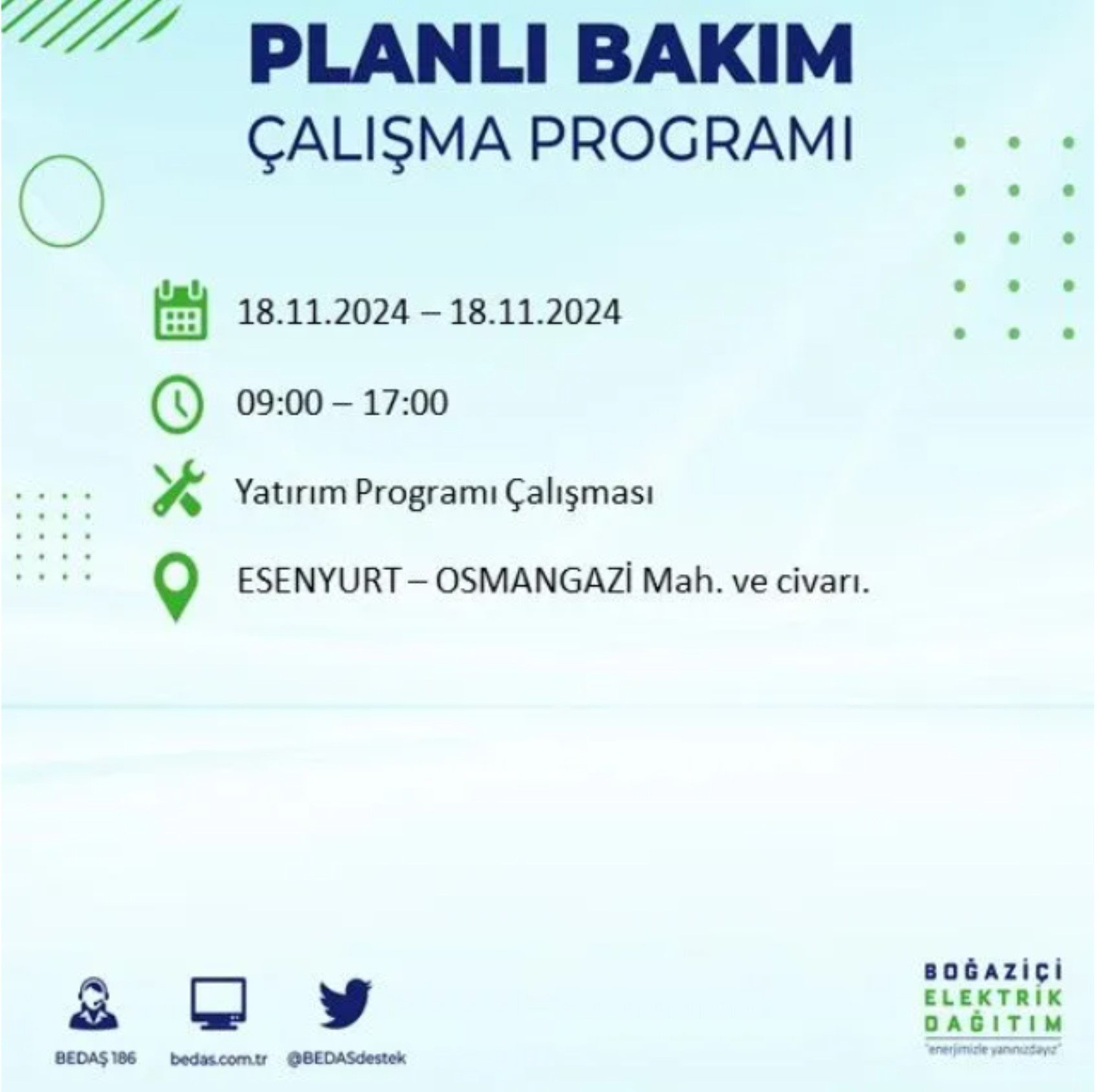 BEDAŞ açıkladı... İstanbul'da elektrik kesintisi: 18 Kasım'da hangi mahalleler etkilenecek?