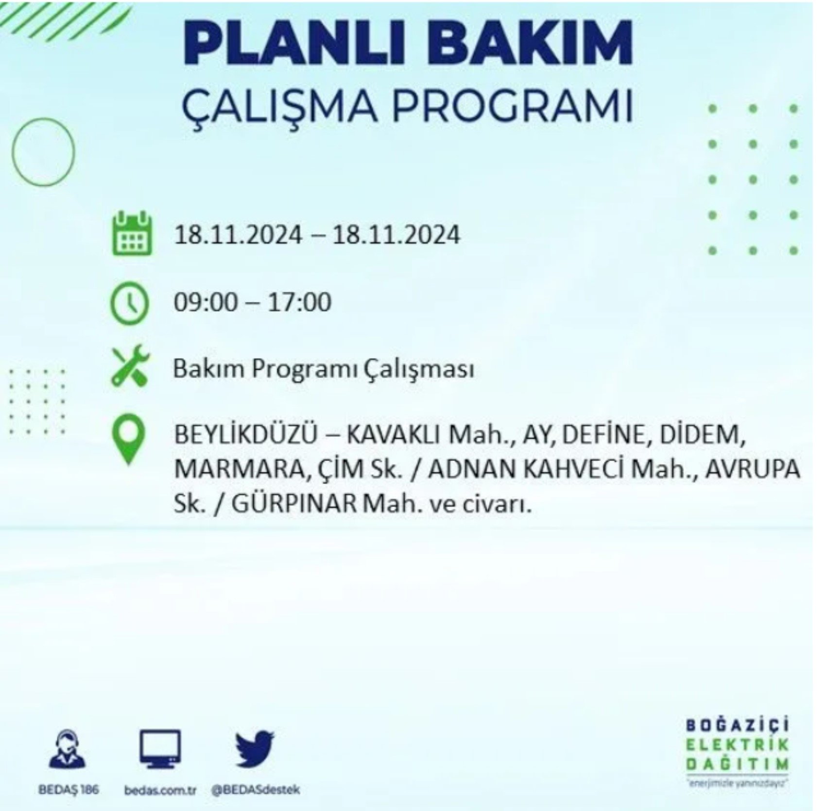 BEDAŞ açıkladı... İstanbul'da elektrik kesintisi: 18 Kasım'da hangi mahalleler etkilenecek?