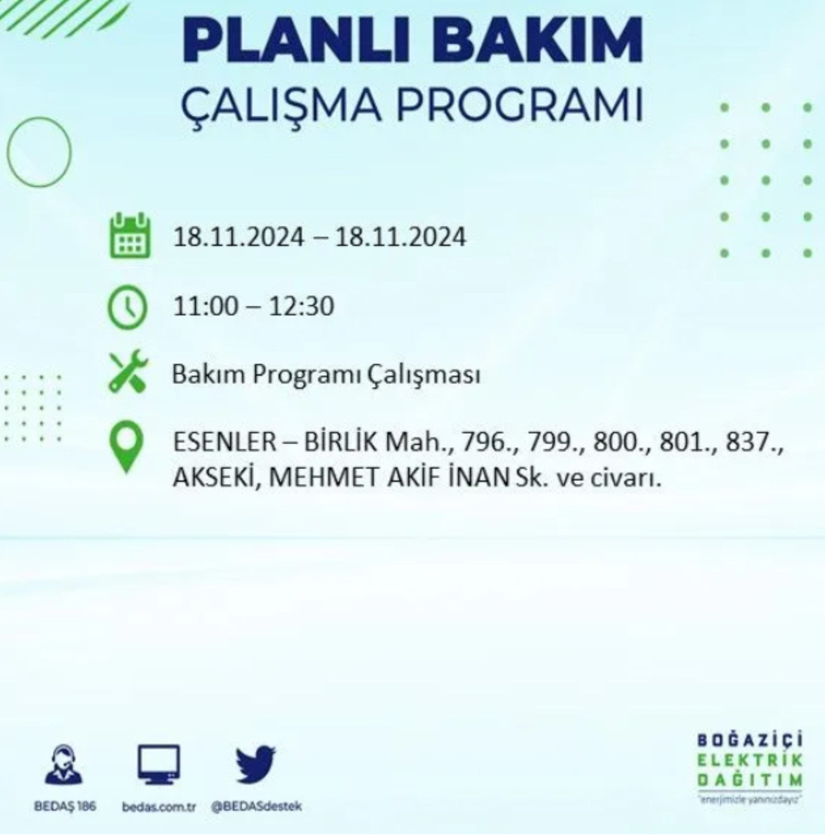 BEDAŞ açıkladı... İstanbul'da elektrik kesintisi: 18 Kasım'da hangi mahalleler etkilenecek?