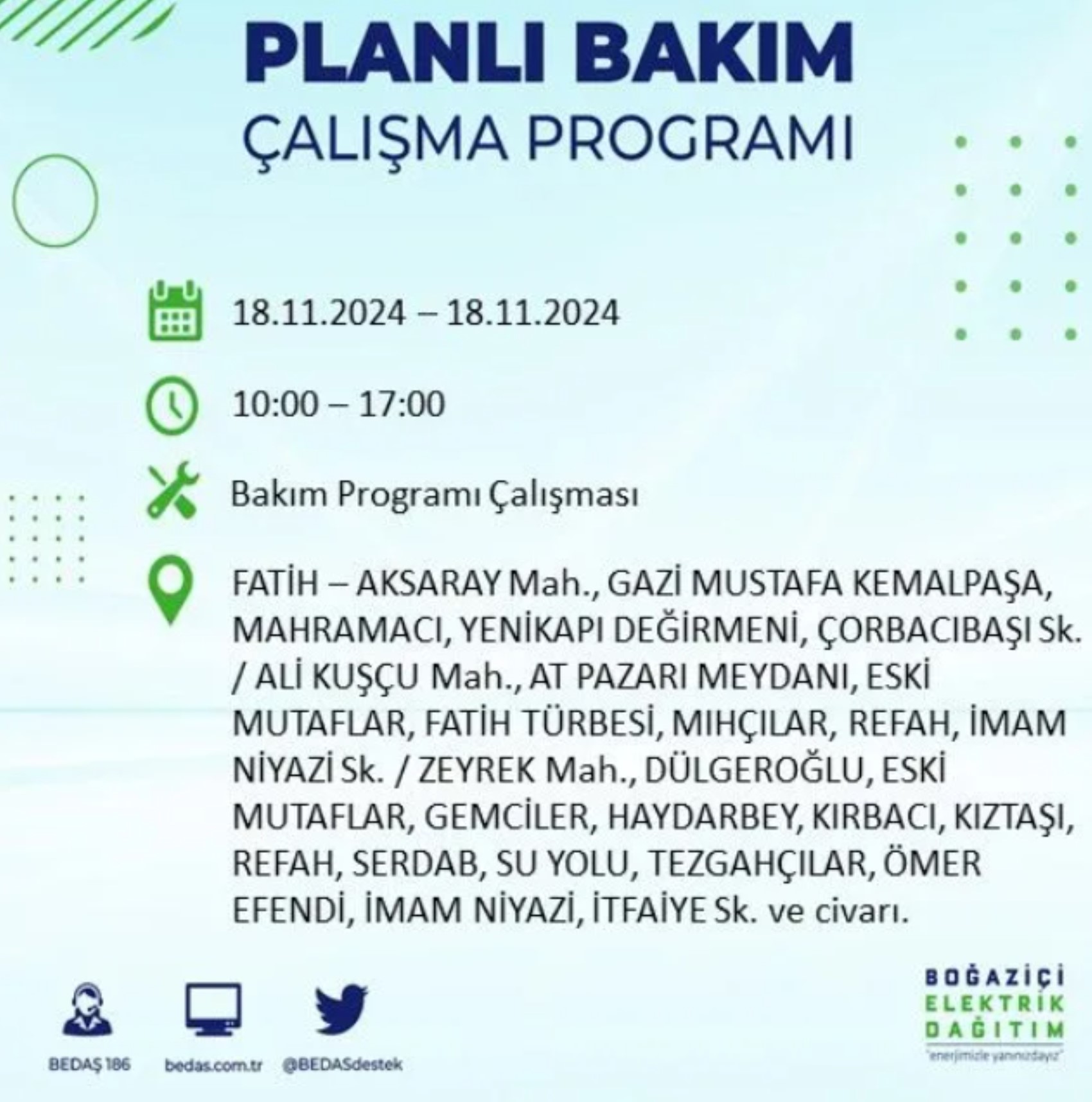 BEDAŞ açıkladı... İstanbul'da elektrik kesintisi: 18 Kasım'da hangi mahalleler etkilenecek?