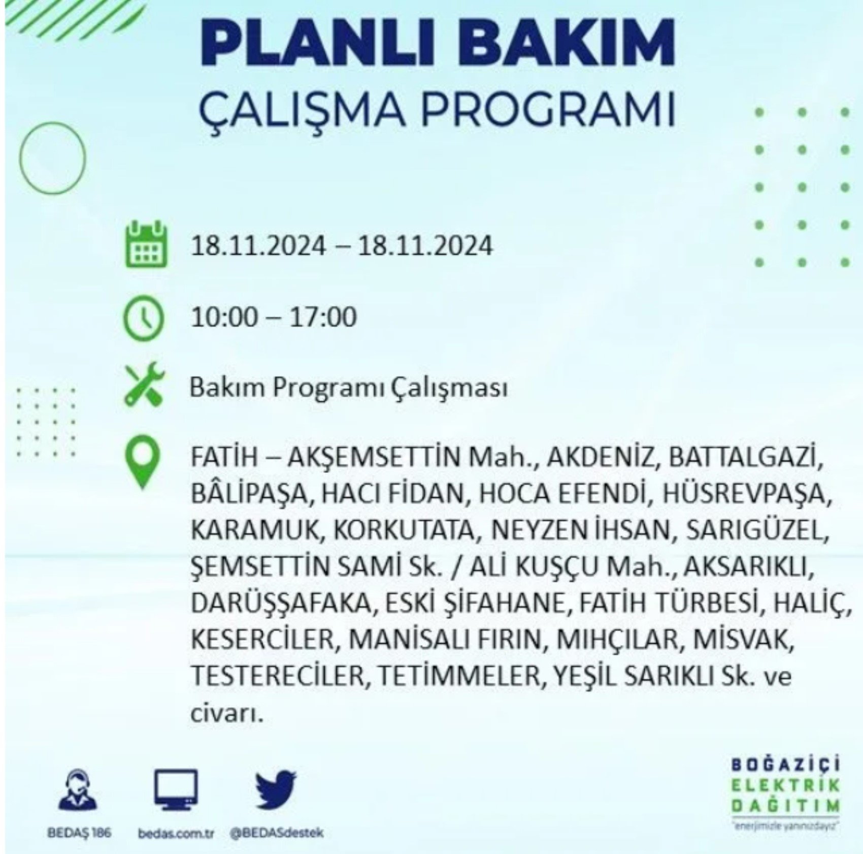 BEDAŞ açıkladı... İstanbul'da elektrik kesintisi: 18 Kasım'da hangi mahalleler etkilenecek?