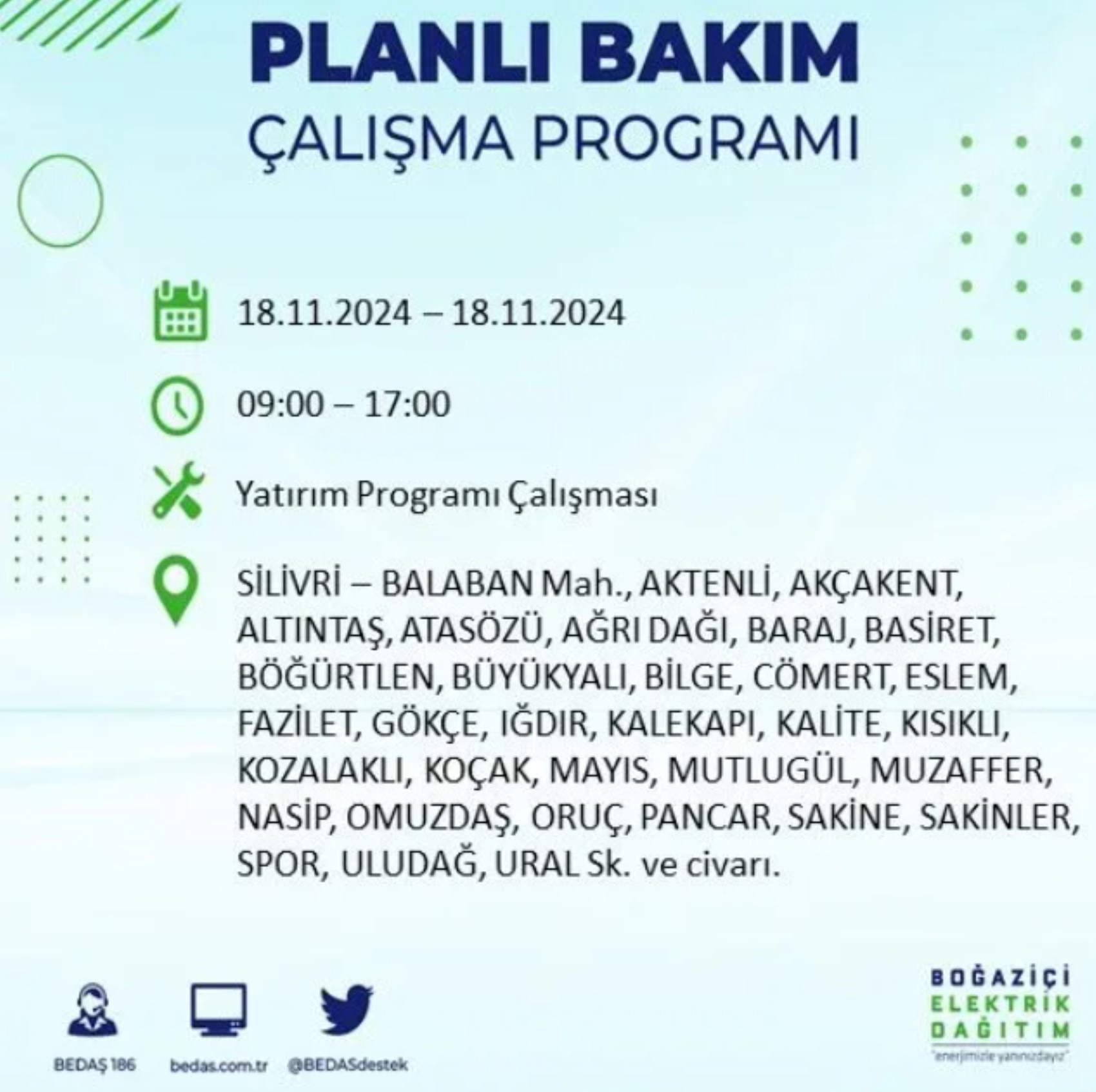 BEDAŞ açıkladı... İstanbul'da elektrik kesintisi: 18 Kasım'da hangi mahalleler etkilenecek?