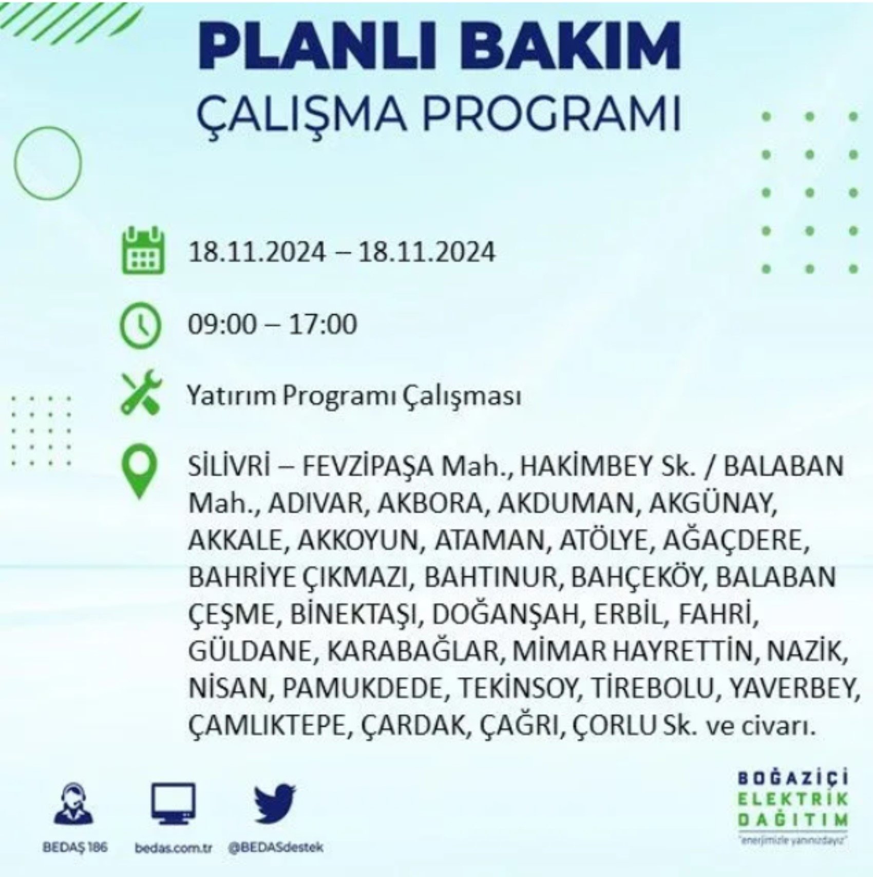 BEDAŞ açıkladı... İstanbul'da elektrik kesintisi: 18 Kasım'da hangi mahalleler etkilenecek?