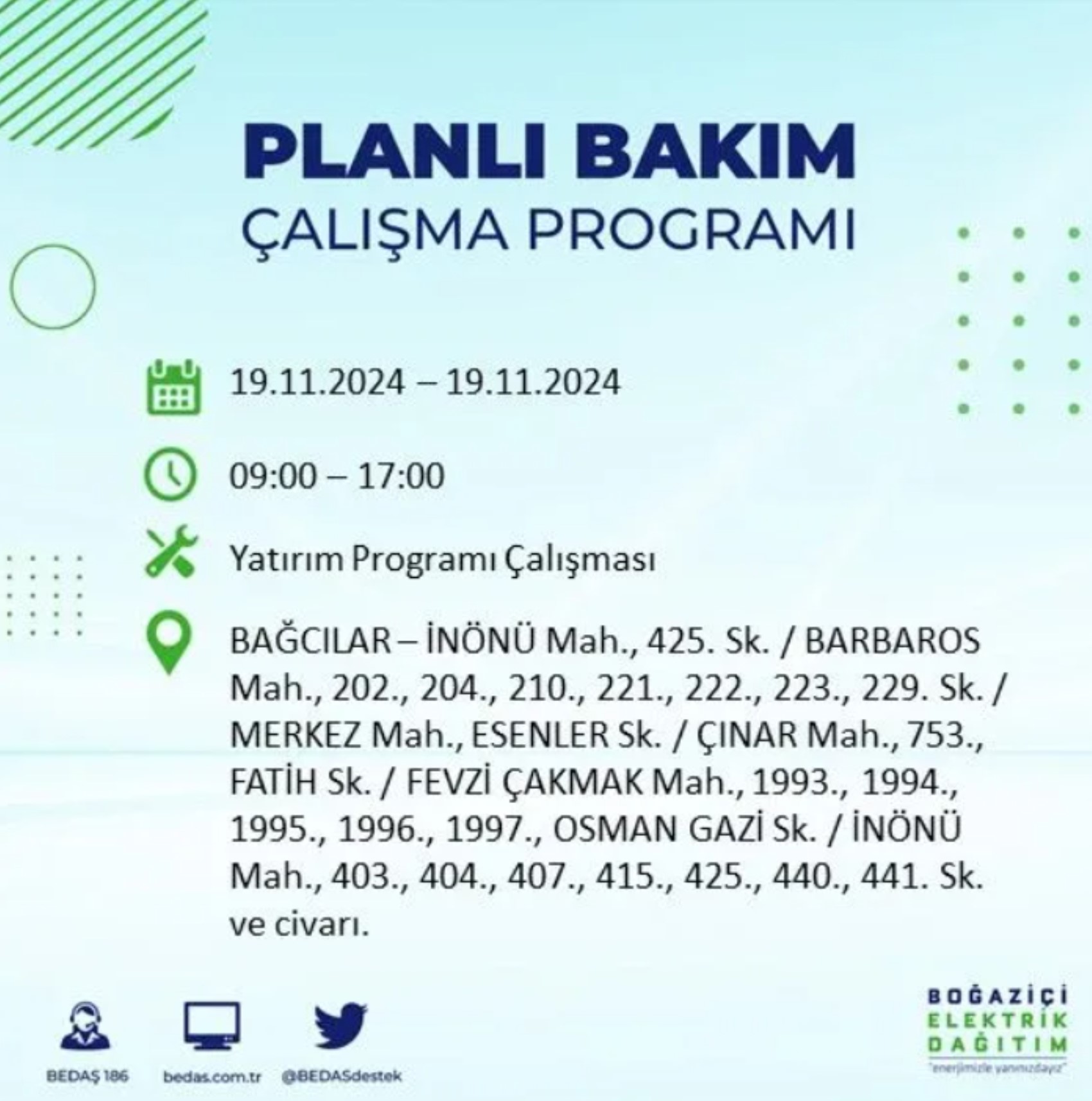 BEDAŞ açıkladı... İstanbul'da elektrik kesintisi: 19 Kasım'da hangi mahalleler etkilenecek?