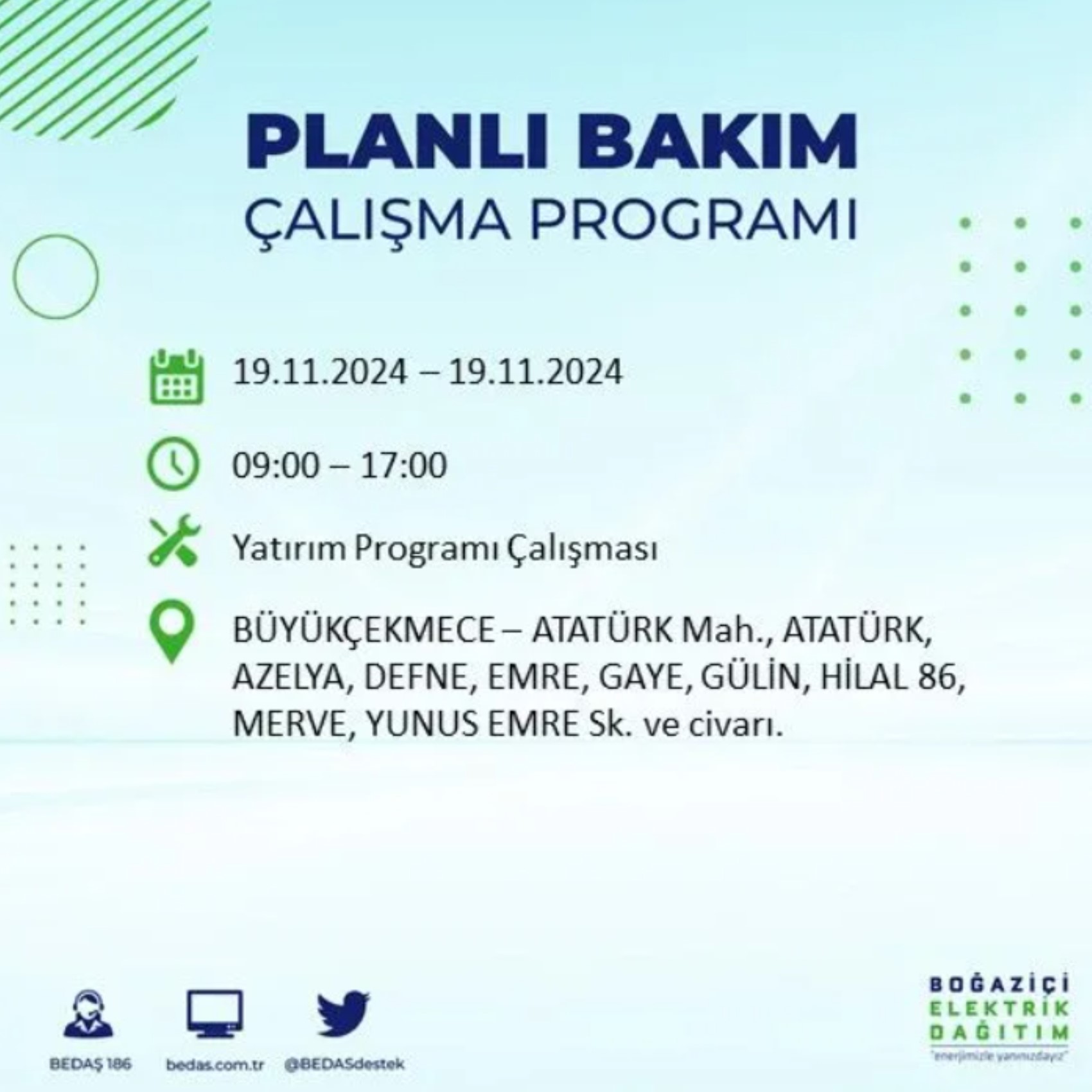 BEDAŞ açıkladı... İstanbul'da elektrik kesintisi: 19 Kasım'da hangi mahalleler etkilenecek?