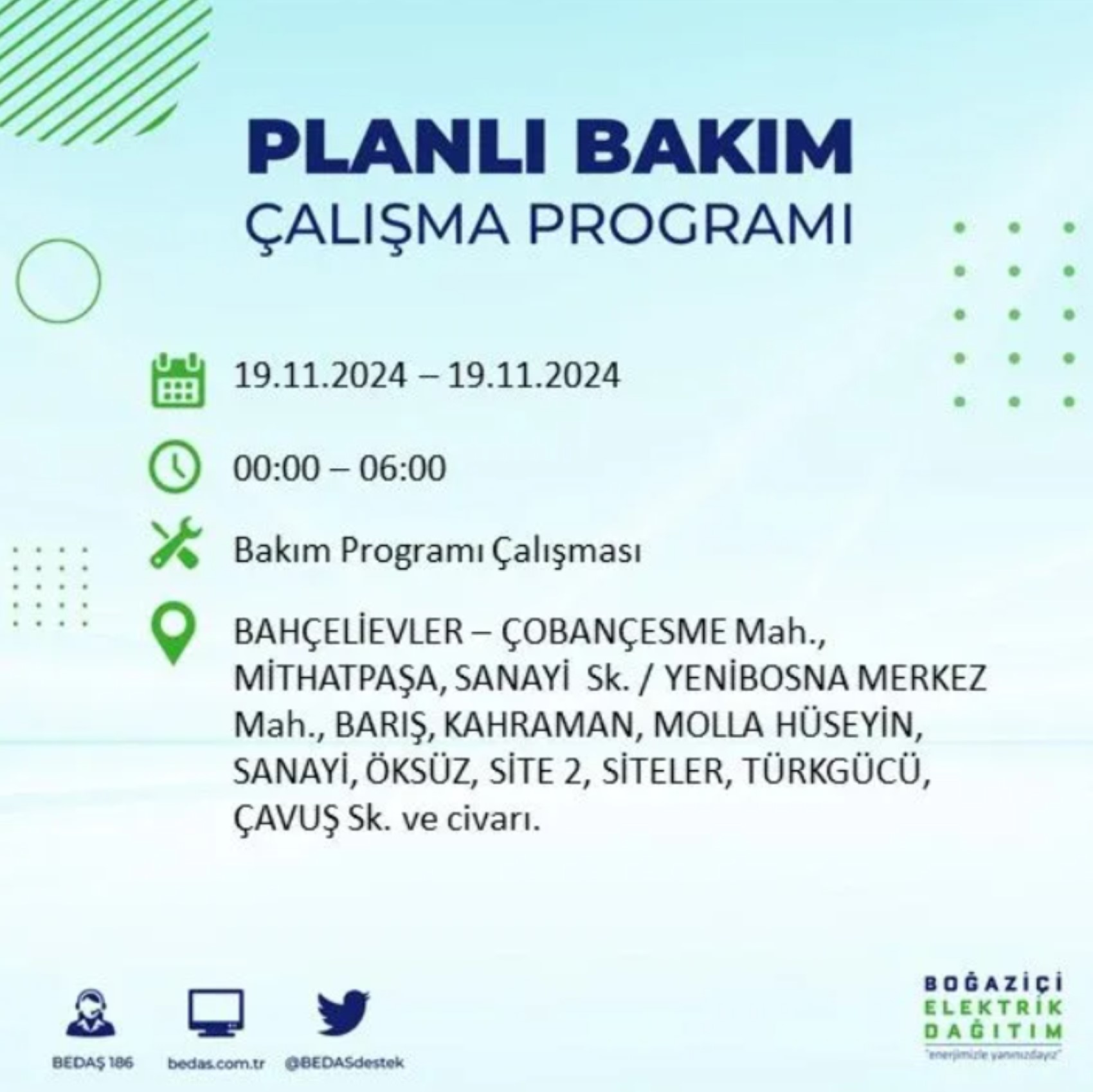 BEDAŞ açıkladı... İstanbul'da elektrik kesintisi: 19 Kasım'da hangi mahalleler etkilenecek?