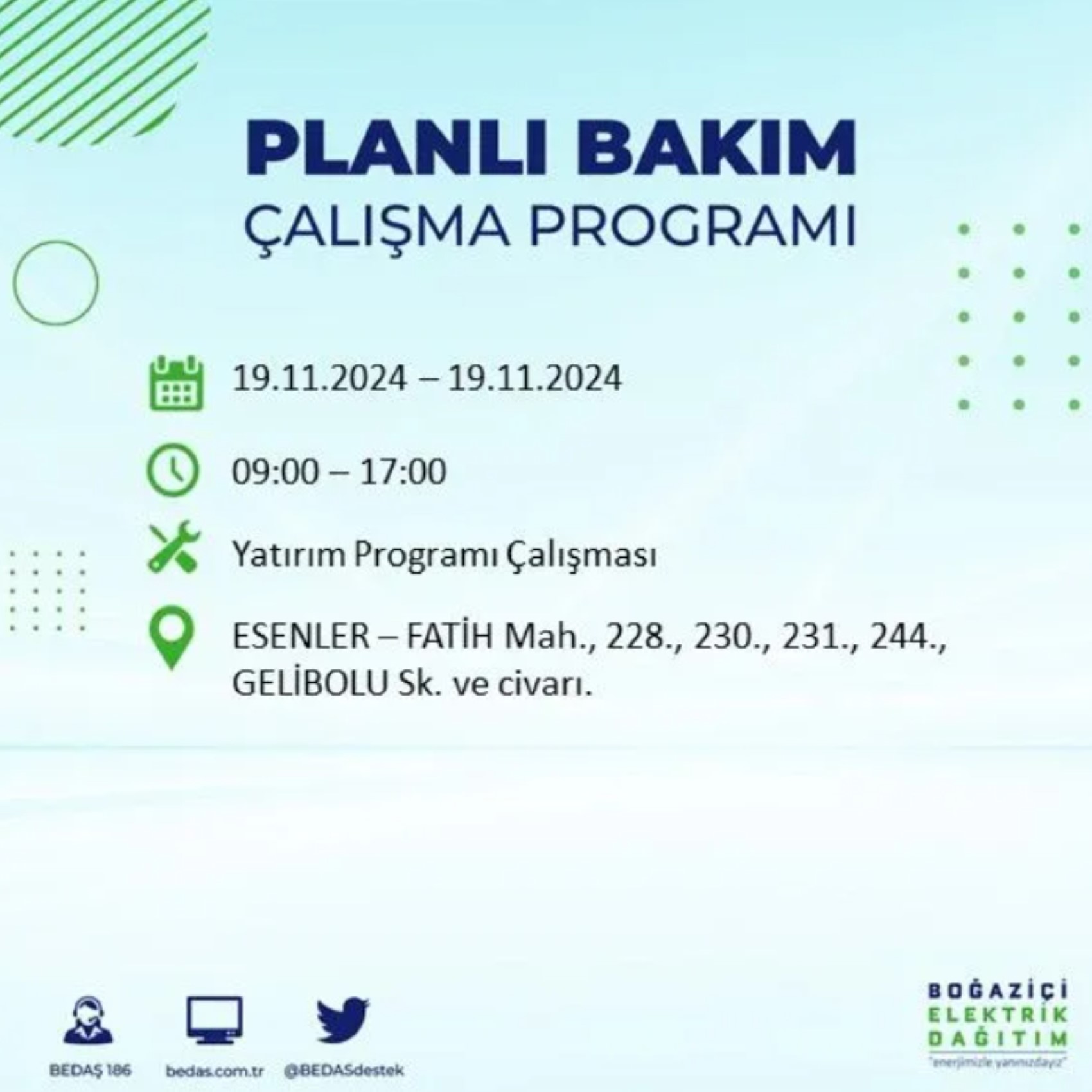 BEDAŞ açıkladı... İstanbul'da elektrik kesintisi: 19 Kasım'da hangi mahalleler etkilenecek?