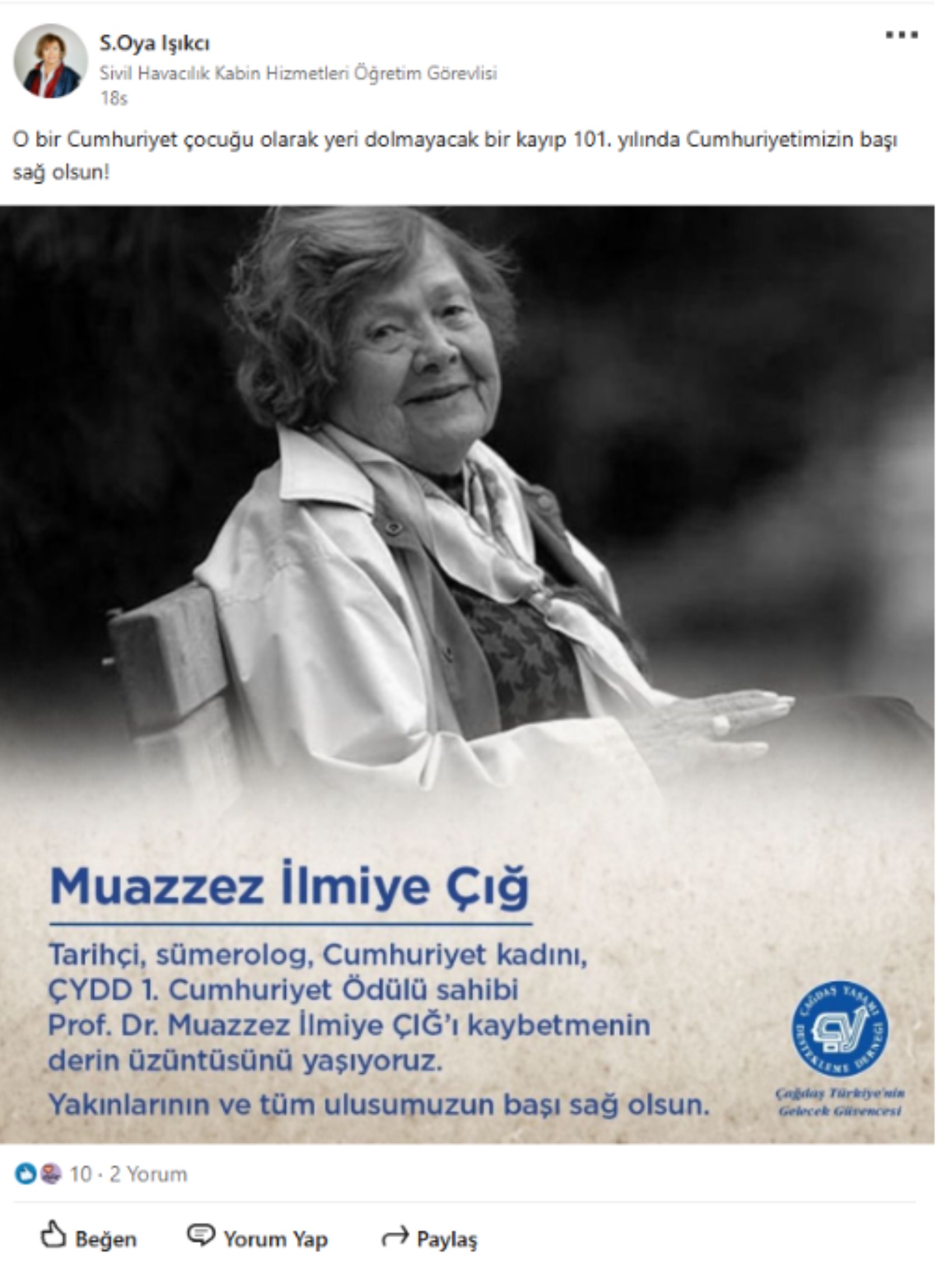 Türk Sivil Havacılık Genel Müdürü Kemal Yüksek'ten tepki çeken Muazzez İlmiye Çığ paylaşımı