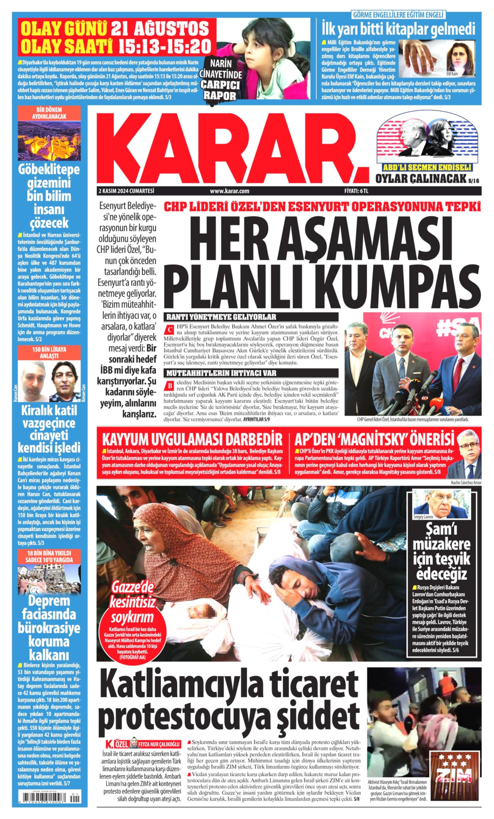Prime pagine dei giornali del 2 novembre 2024: İmamoğlu e Yavaş nel mirino dei media filogovernativi!