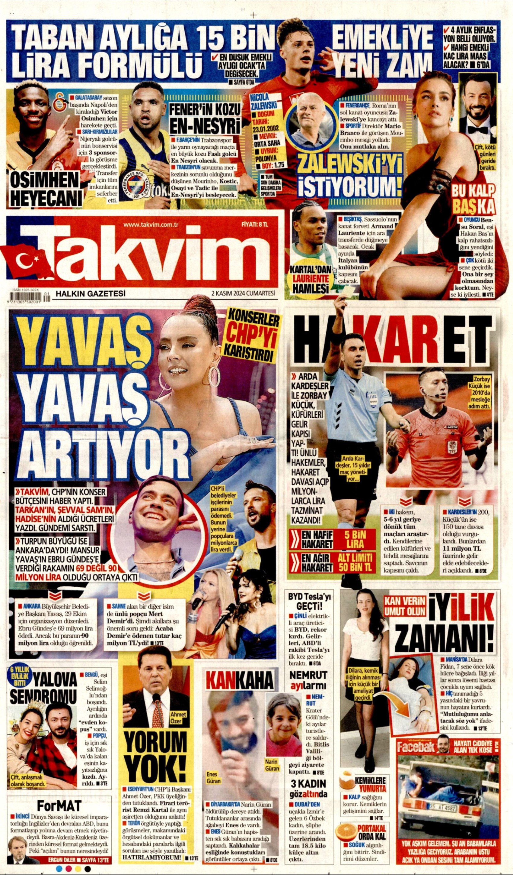 Prime pagine dei giornali del 2 novembre 2024: İmamoğlu e Yavaş nel mirino dei media filogovernativi!