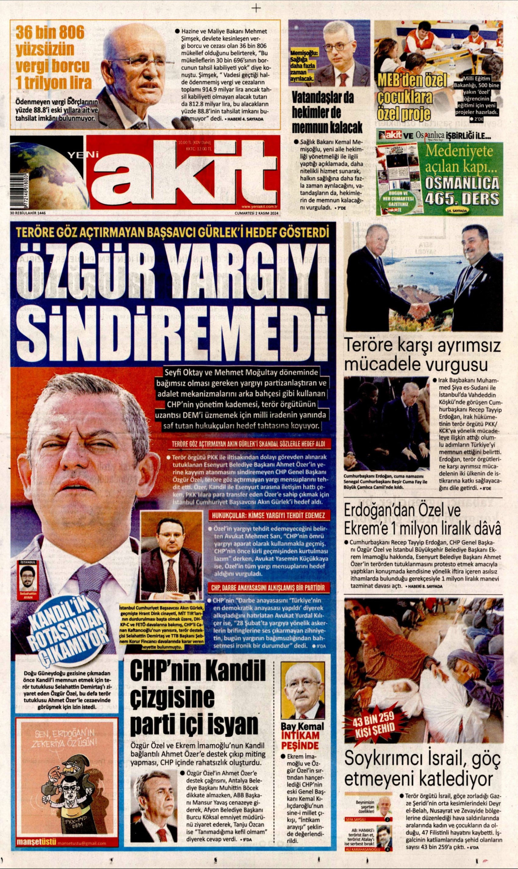 Prime pagine dei giornali del 2 novembre 2024: İmamoğlu e Yavaş nel mirino dei media filogovernativi!
