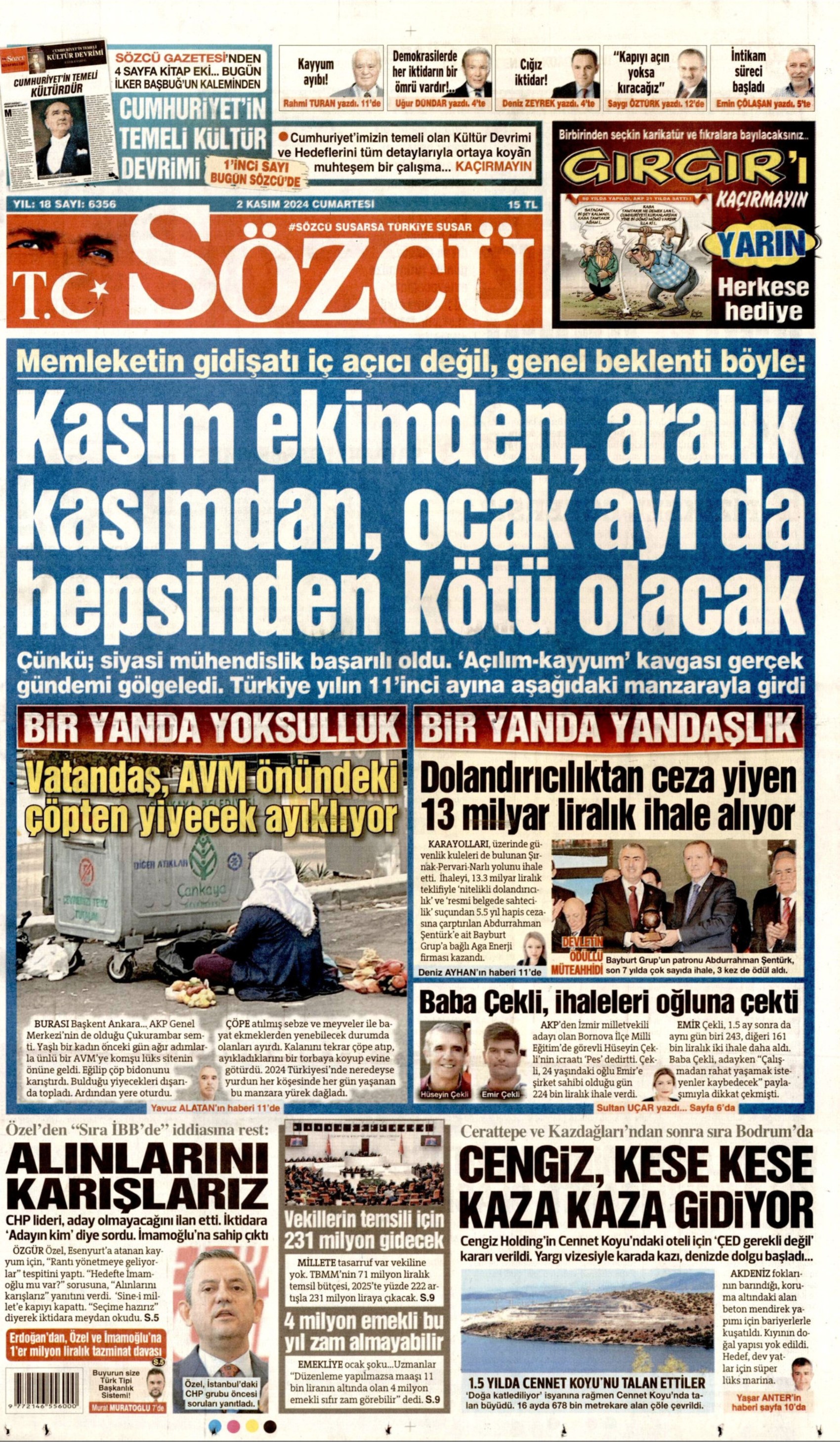 Prime pagine dei giornali del 2 novembre 2024: İmamoğlu e Yavaş nel mirino dei media filogovernativi!